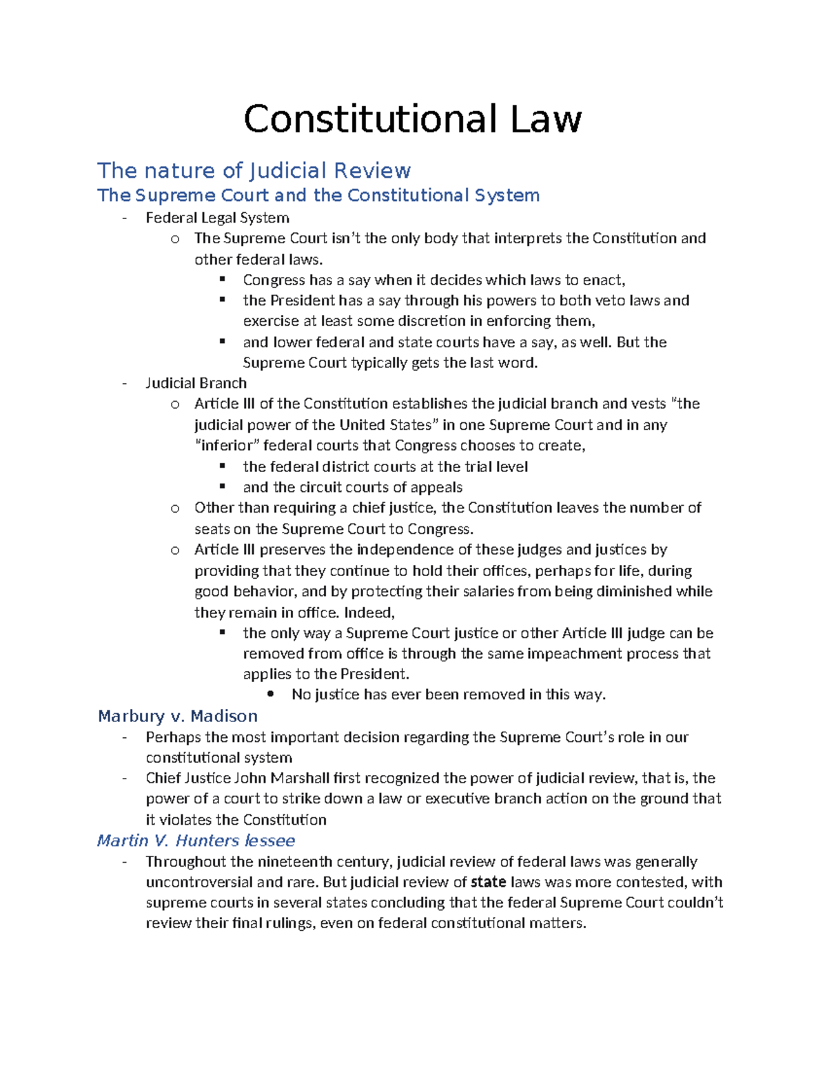 Constitutional Law Outline: Judicial Review & Powers - Constitutional ...