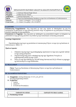 Q3-M3.2 Lesson PLAN - DETALYADONG BANGHAY-ARALIN SA ARALING PANLIPUNAN ...