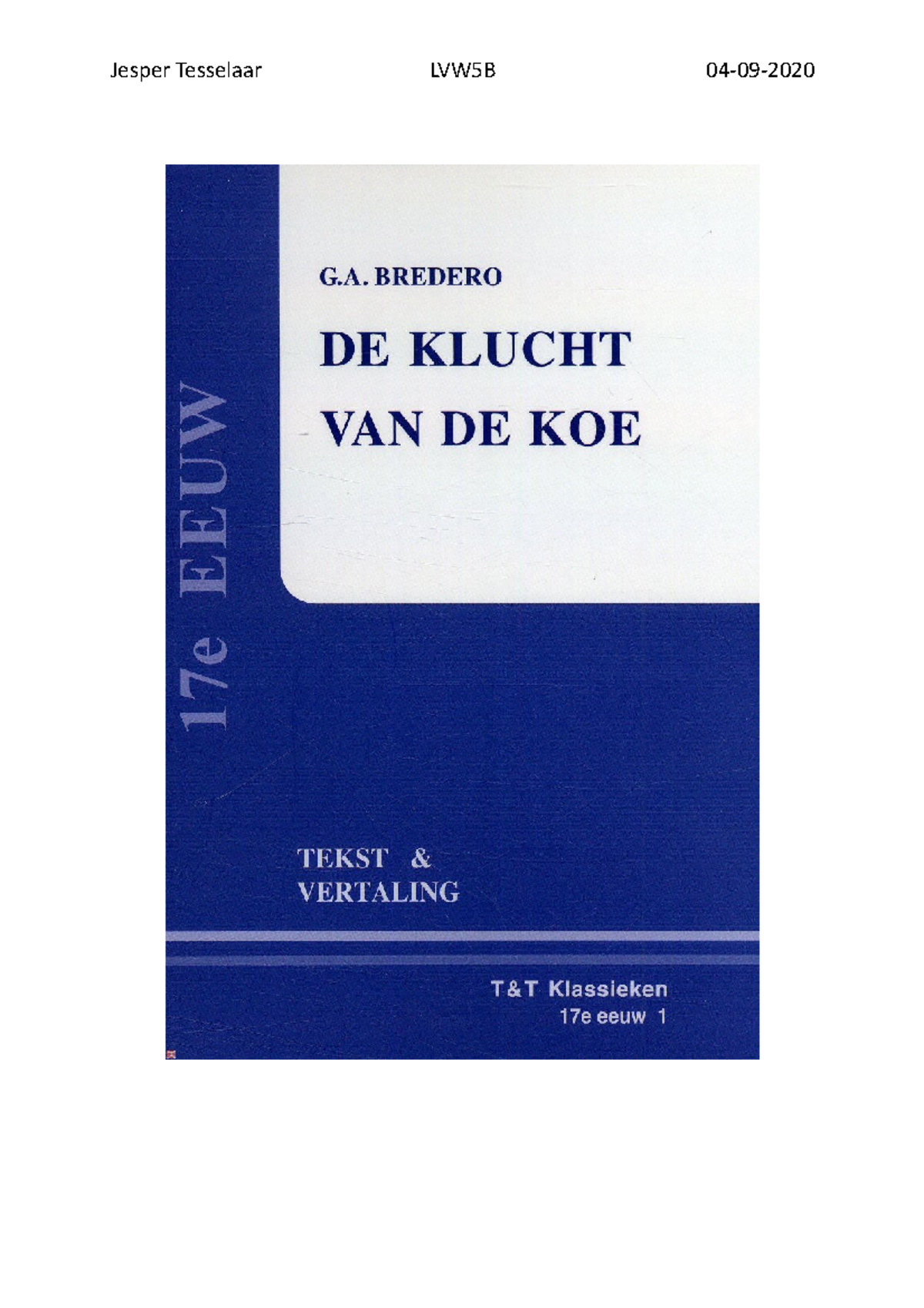 Boekverslag Laagland Literatuur Klucht Van De Koe - I ...