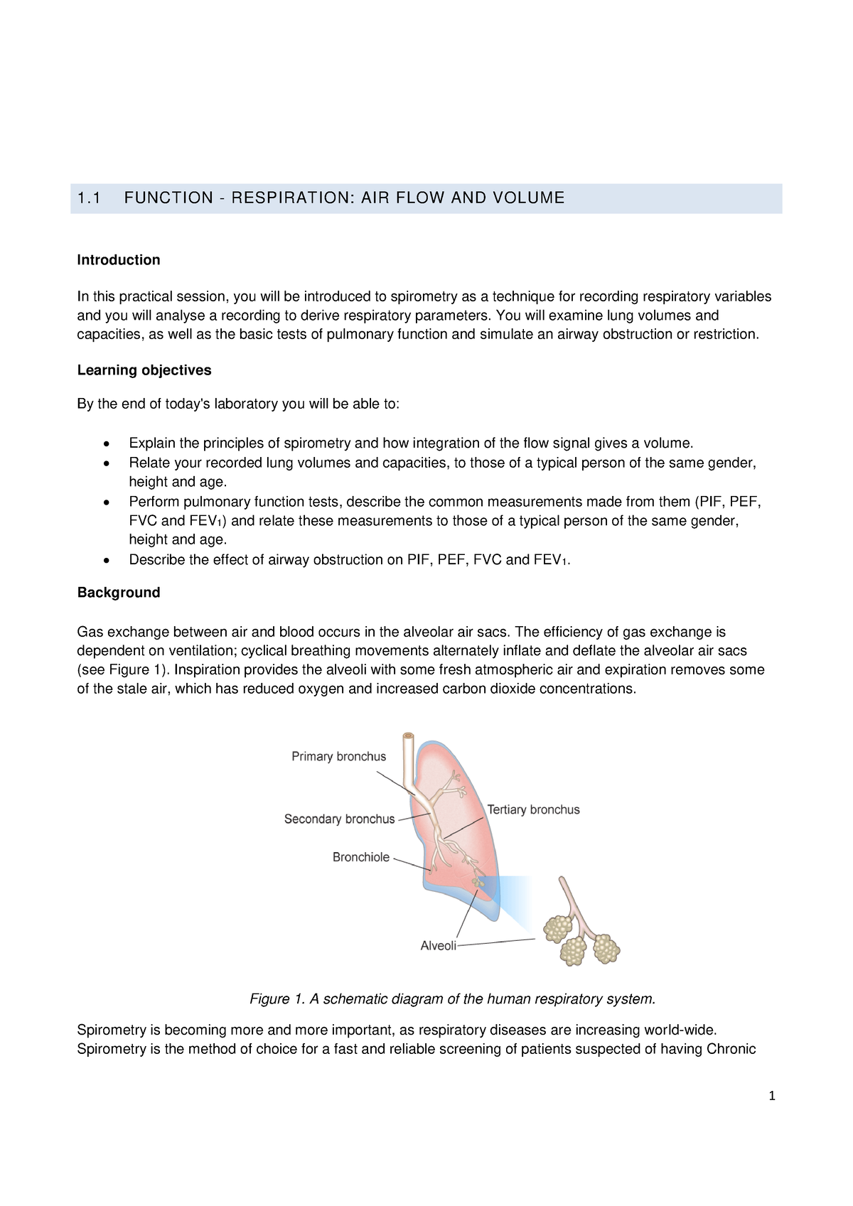 Spirometry for on-campus practical 2021 - 1 FUNCTION - RESPIRATION: AIR ...