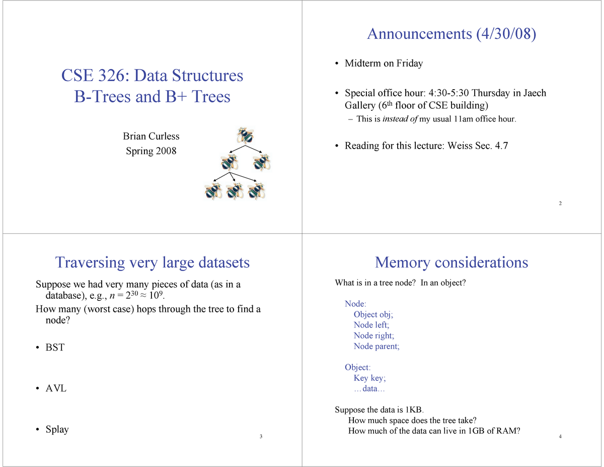 B-trees - Lecture Notes 1 - Announcements Midterm On Friday CSE 326 ...