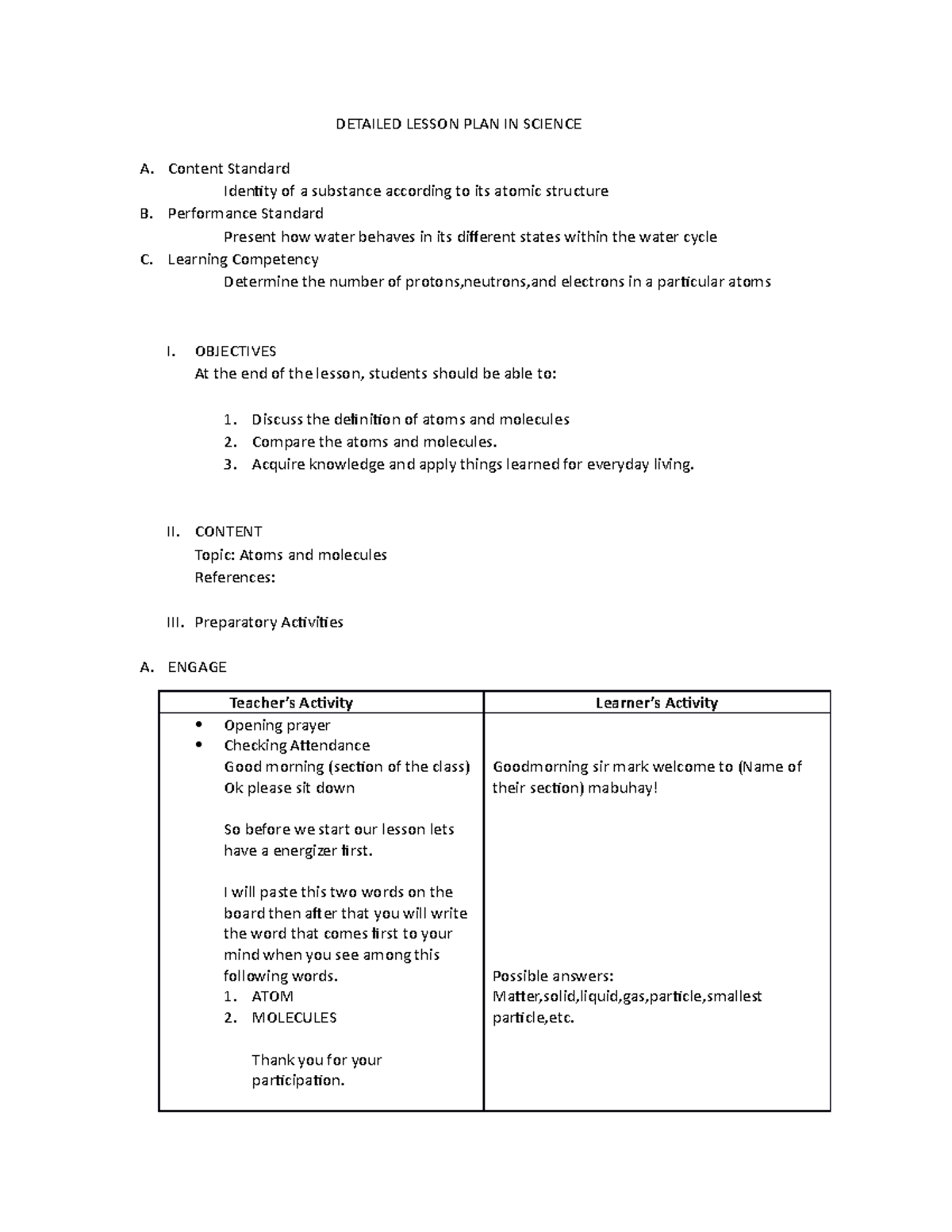 Detailed Lesson PLAN IN Science - DETAILED LESSON PLAN IN SCIENCE A ...