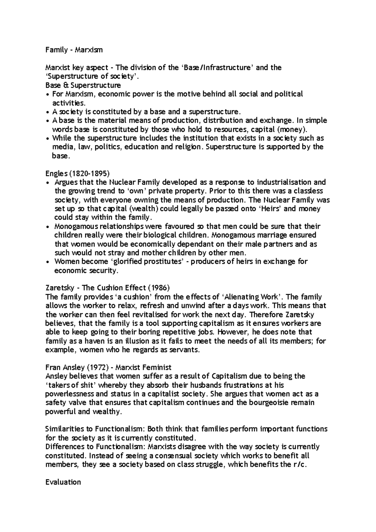 Family Marxism Base and Superstructure, Engles, Zaretsky The