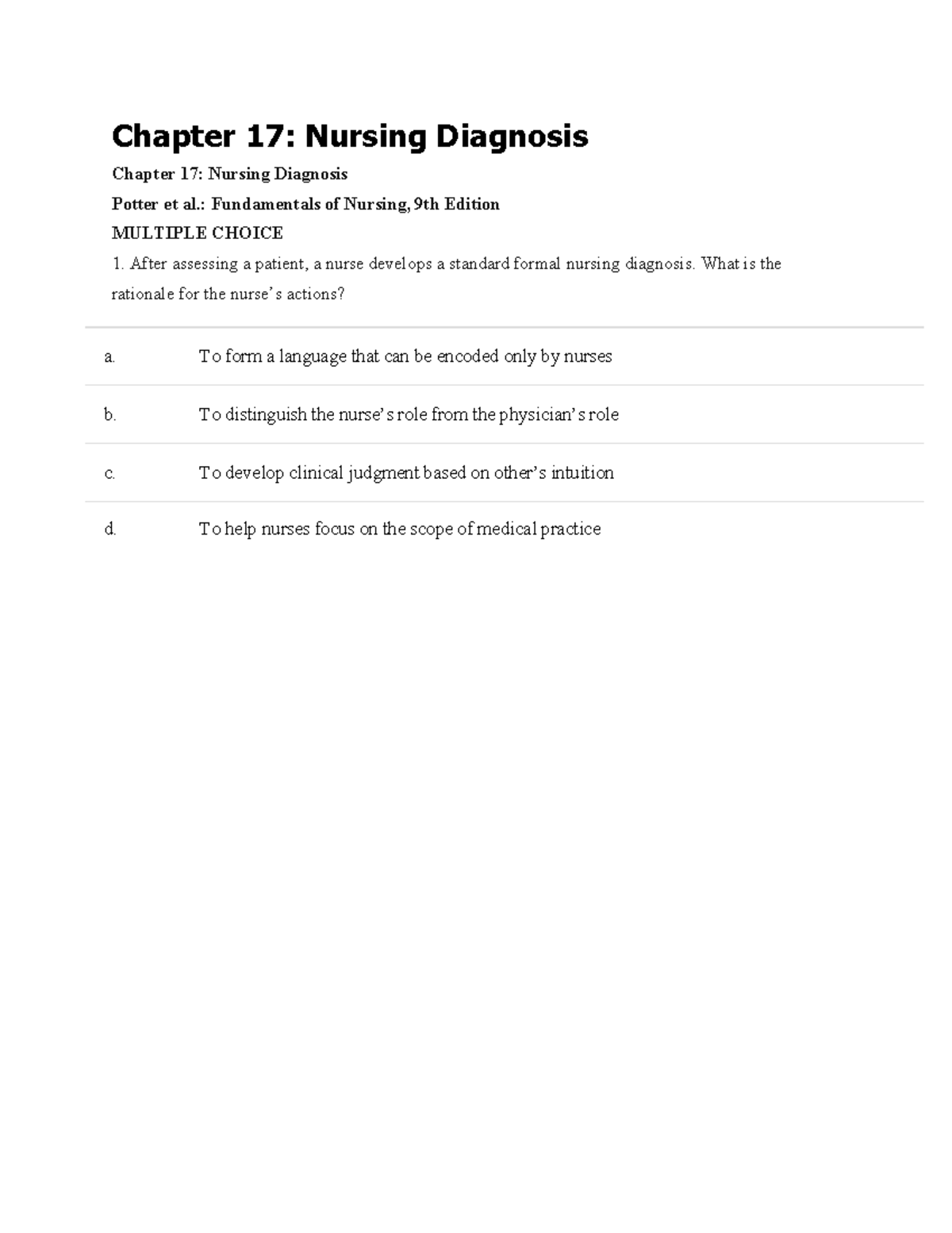 Chapter 17 Nursing Diagnosis - Chapter 17: Nursing Diagnosis Chapter 17 ...