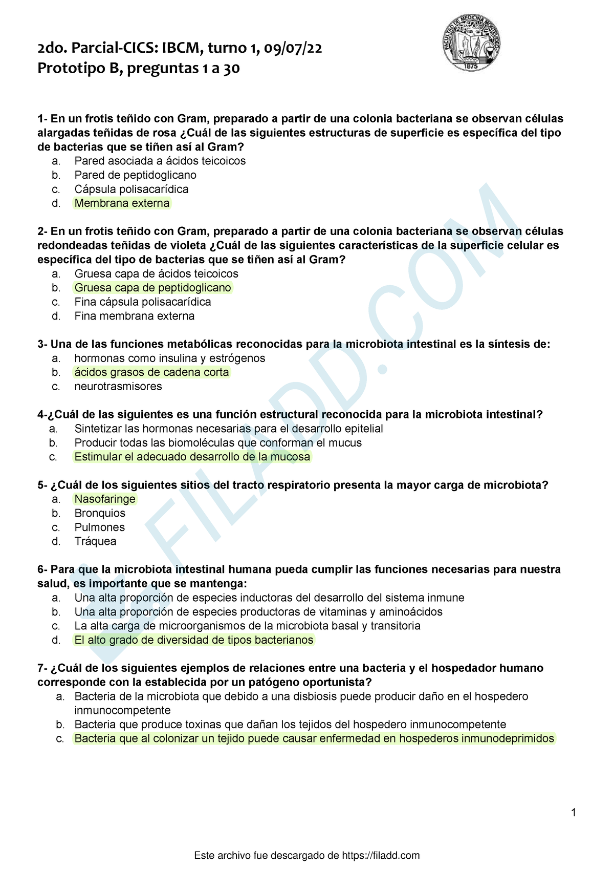 Parcial IBCM Turno 1 Prototipo B Respuestas Marcadas - Prototipo B ...