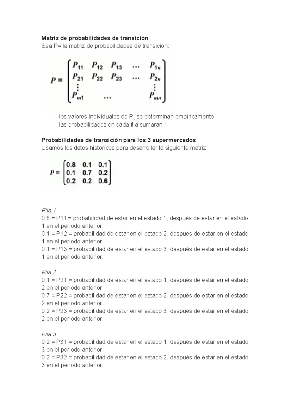 Matriz de probabilidades de transición - Matriz de probabilidades de ...