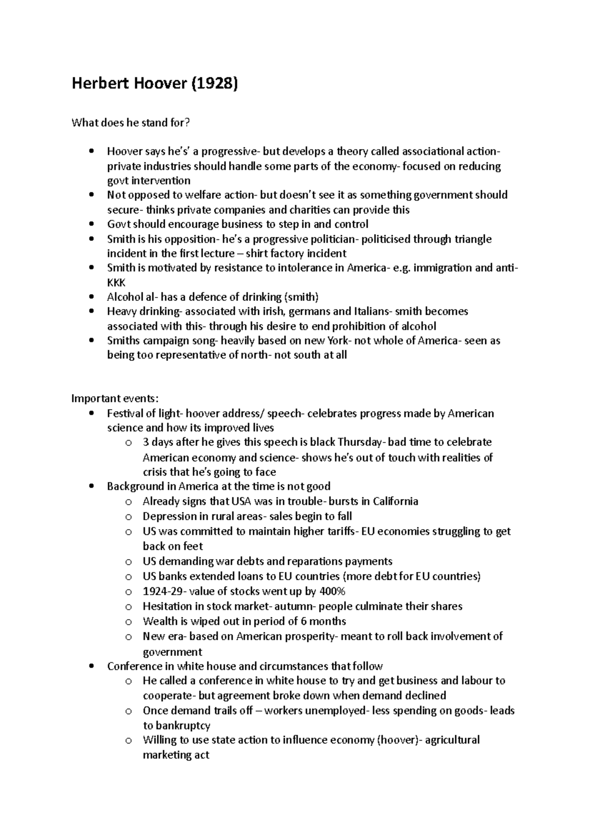 Herbert Hoover summary Herbert Hoover (1928) What does he stand for