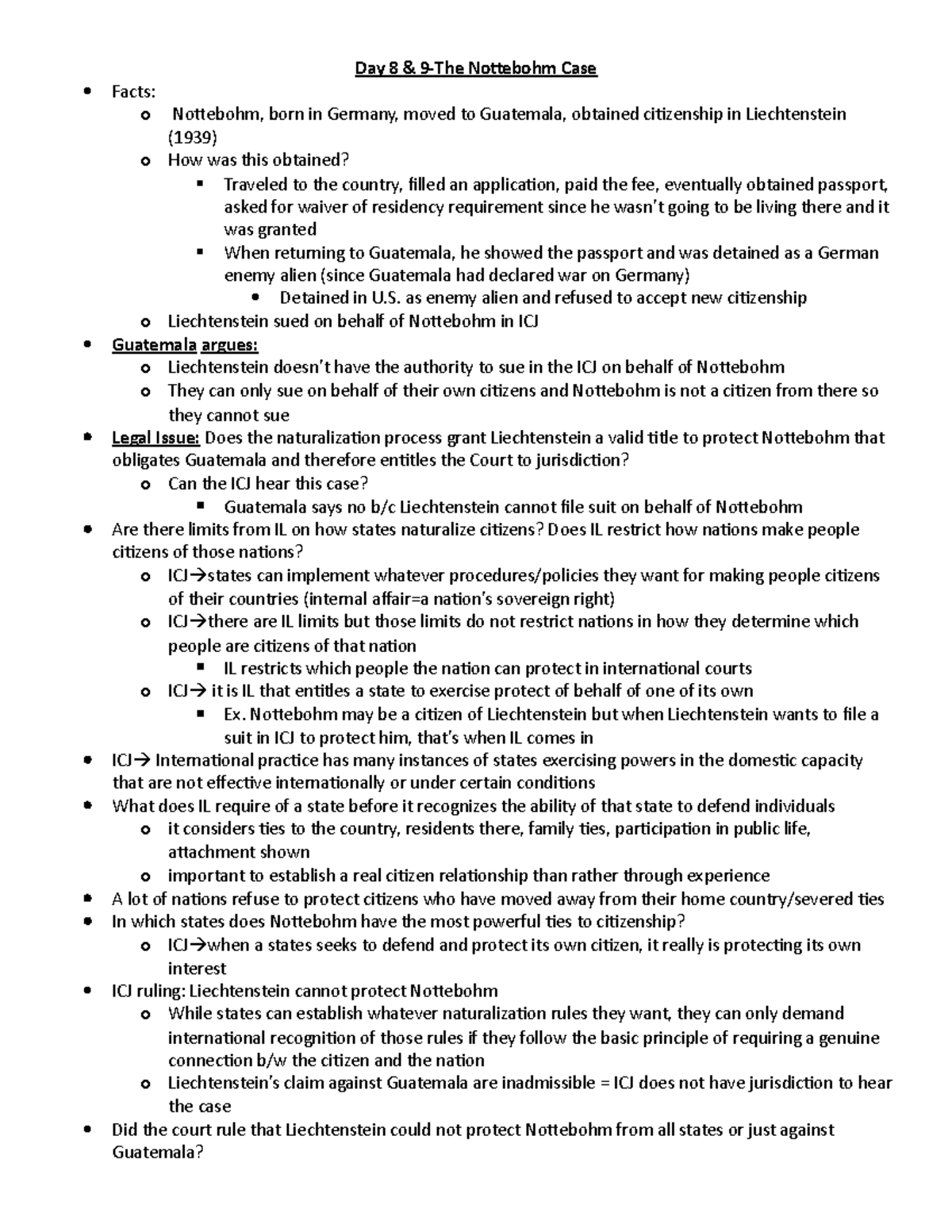 The Nottebohm Case Day 8 & 9The Nottebohm Case Facts o Nottebohm