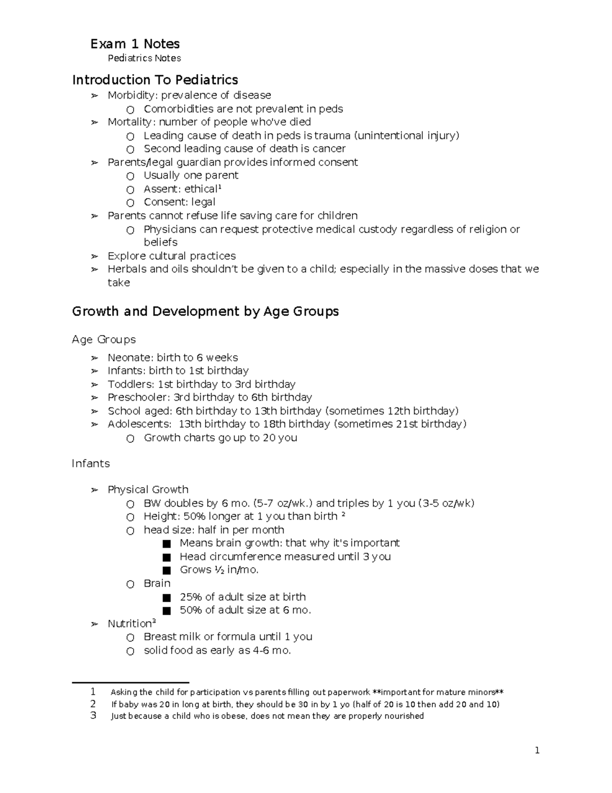 Pediatrics Notes for Exam 1 - Pediatrics Notes Introduction To ...