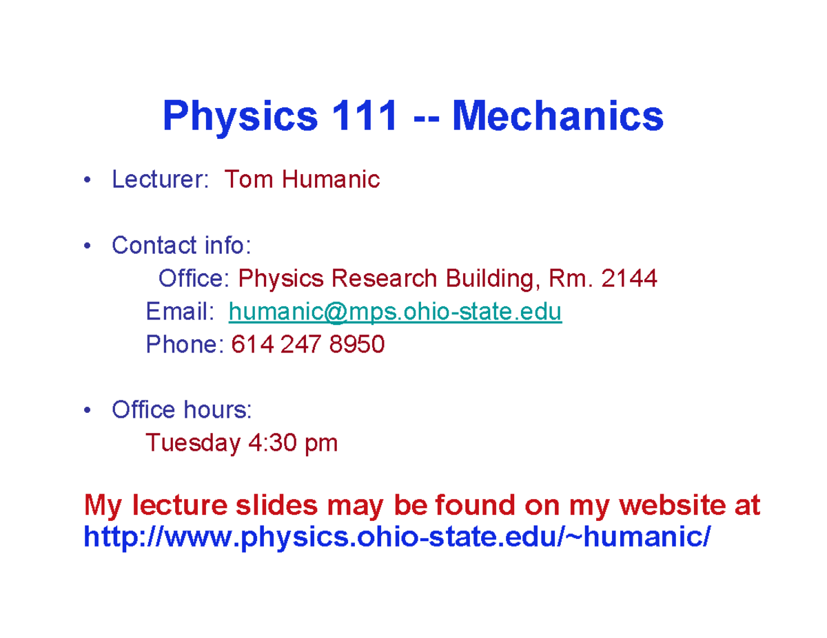 P111 lecture 1 - Physics and chemistry combination - Physics 111 ...