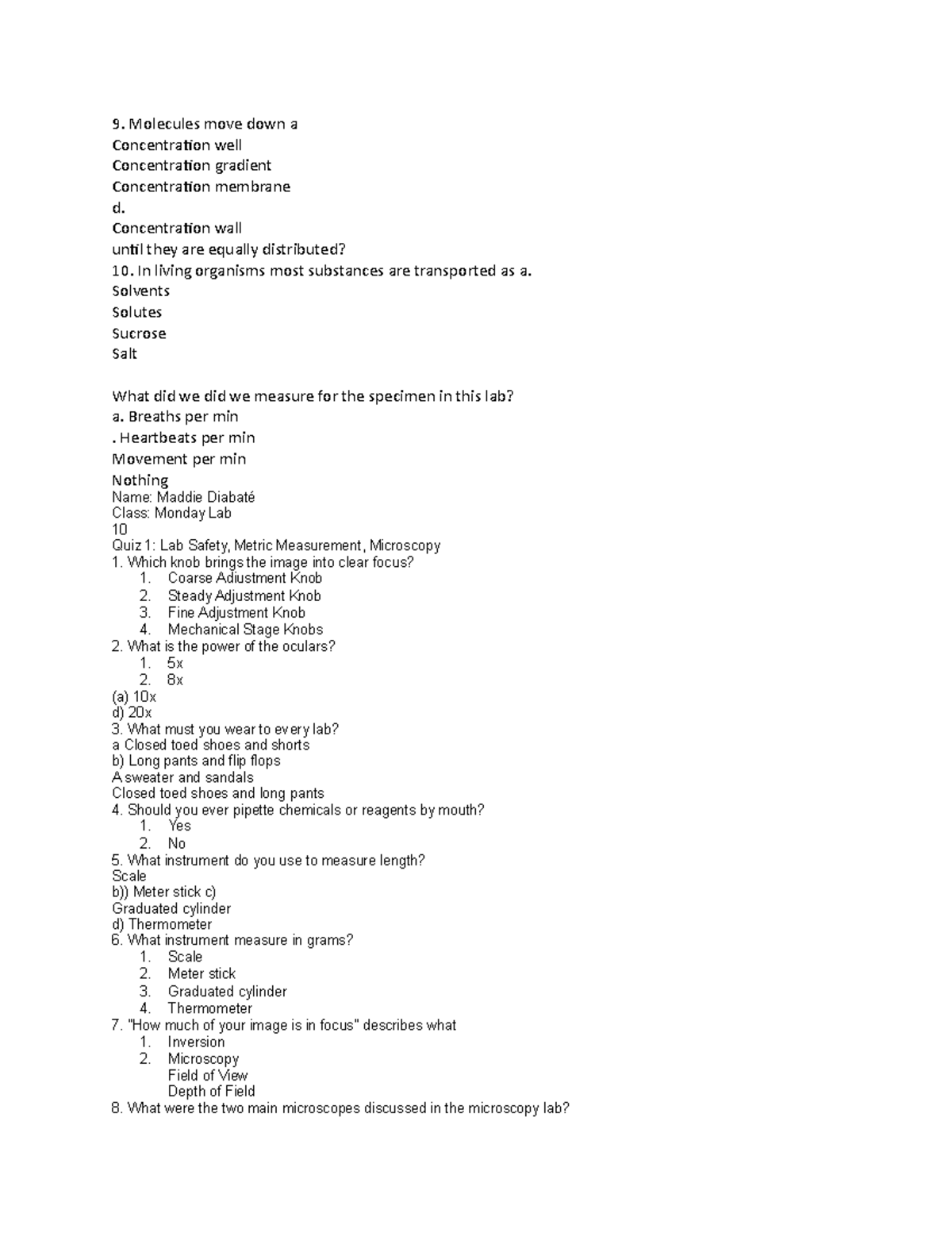 Lab test madi - lab lecture notes - 9. Molecules move down a ...