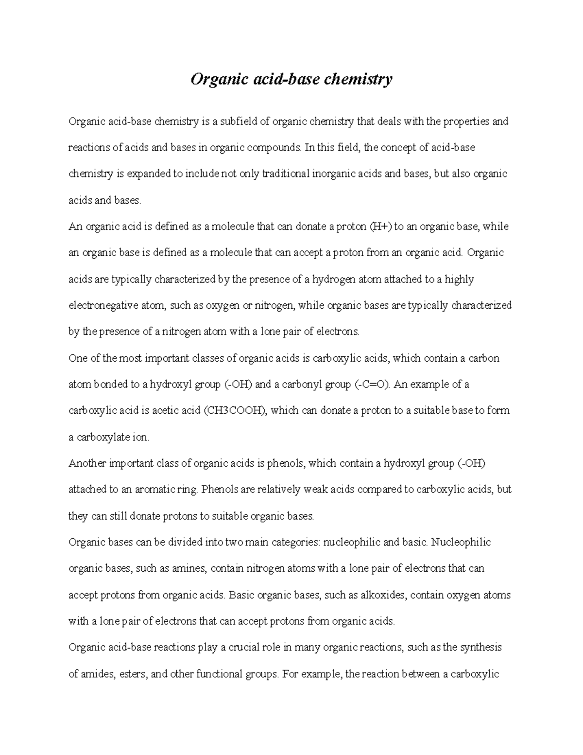 Notes on Organic acid-base chemistry - Organic acid-base chemistry ...