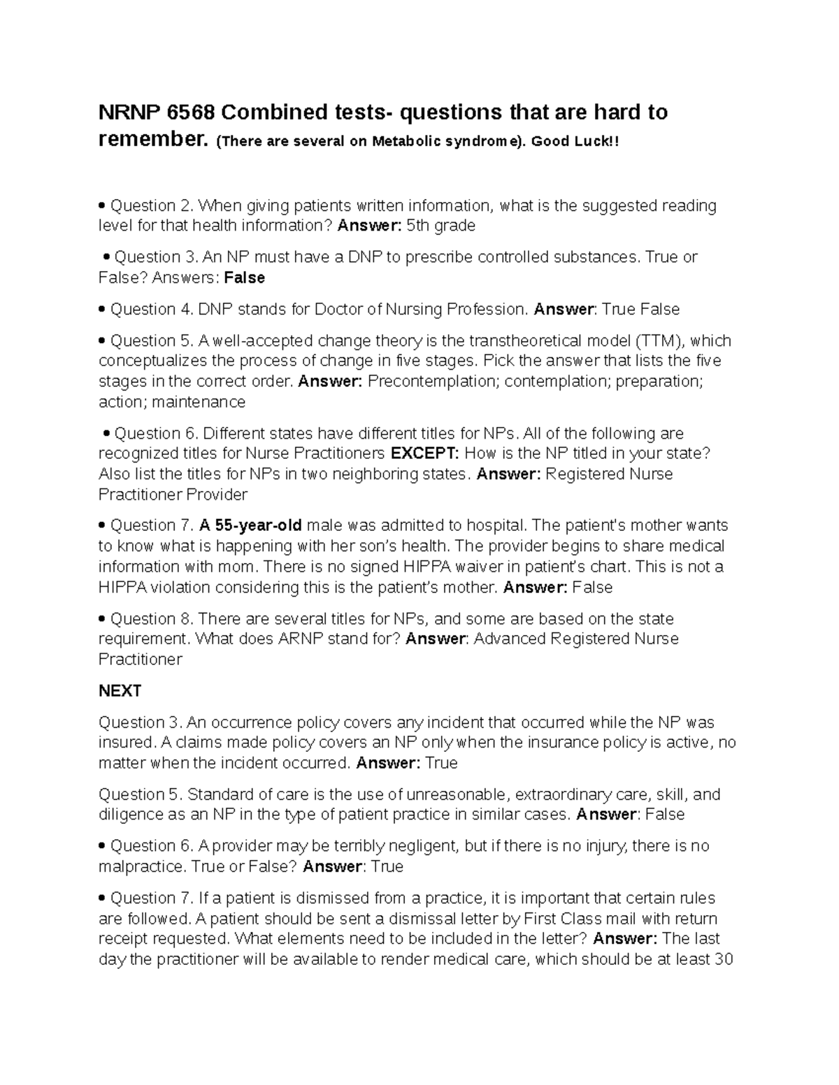 6568 Combined tests JW assignments NRNP 6568 Combined tests