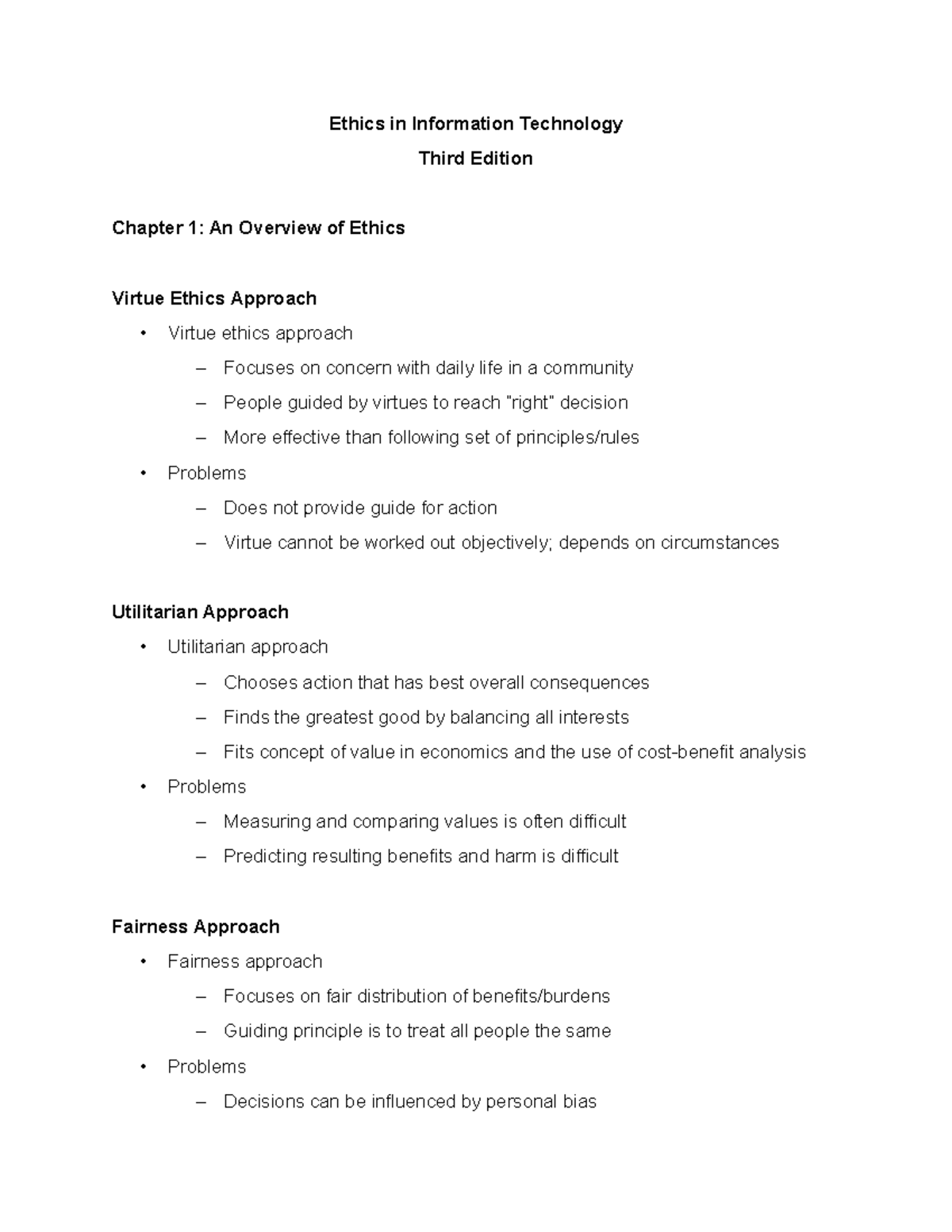 Chapter 1 common approaches - Ethics in Information Technology Third ...