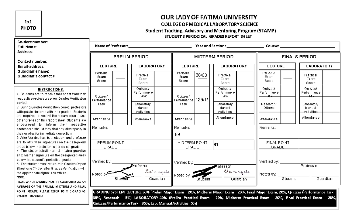 CCHM LEC - Grades koh - OUR LADY OF FATIMA UNIVERSITY COLLEGE OF ...
