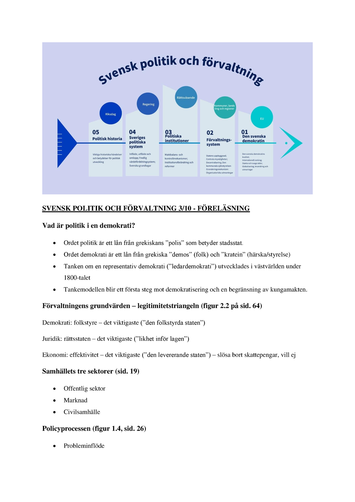 Svensk Politik Och Förvaltning 1SK127 Föreläsningsanteckningar - SVENSK ...