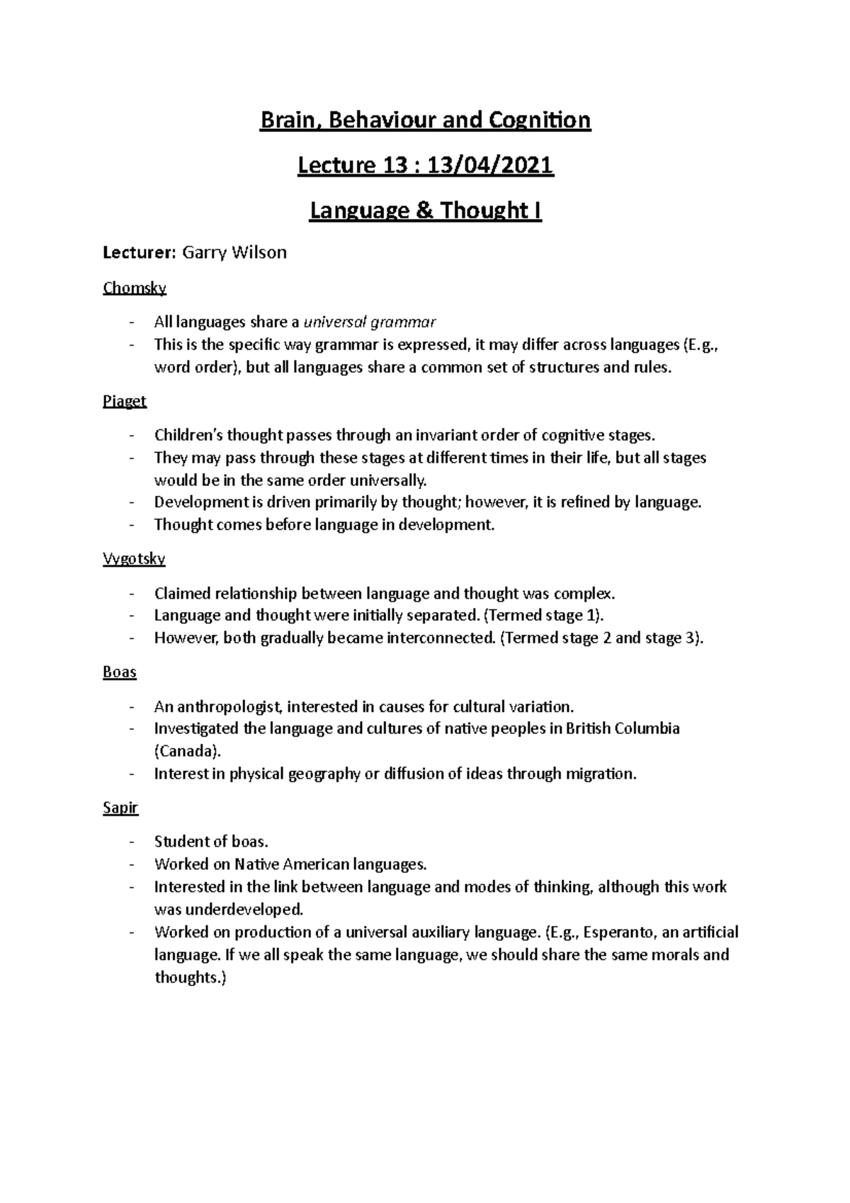 BBC - L13 - Language & Thought I - Brain, Behaviour and Cognition ...
