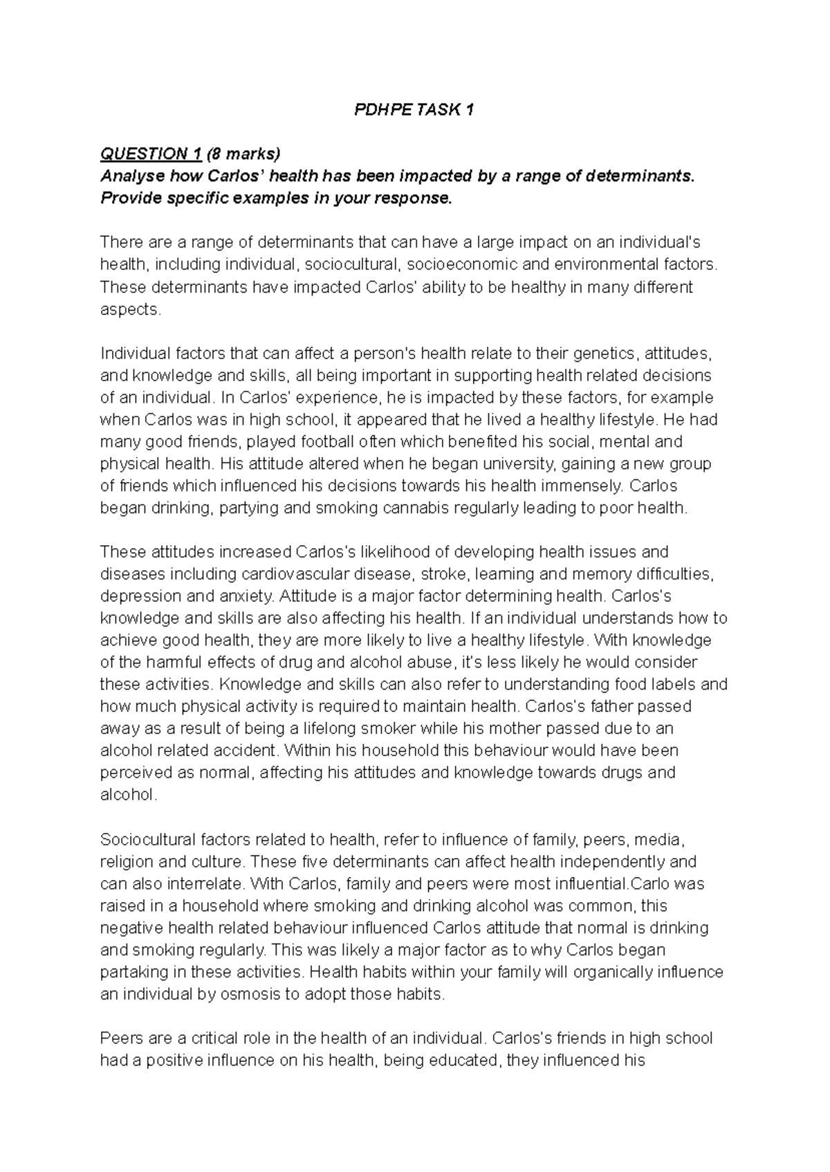 Pdhpe T1 Assesment - PDHPE TASK 1 QUESTION 1 (8 marks) Analyse how ...