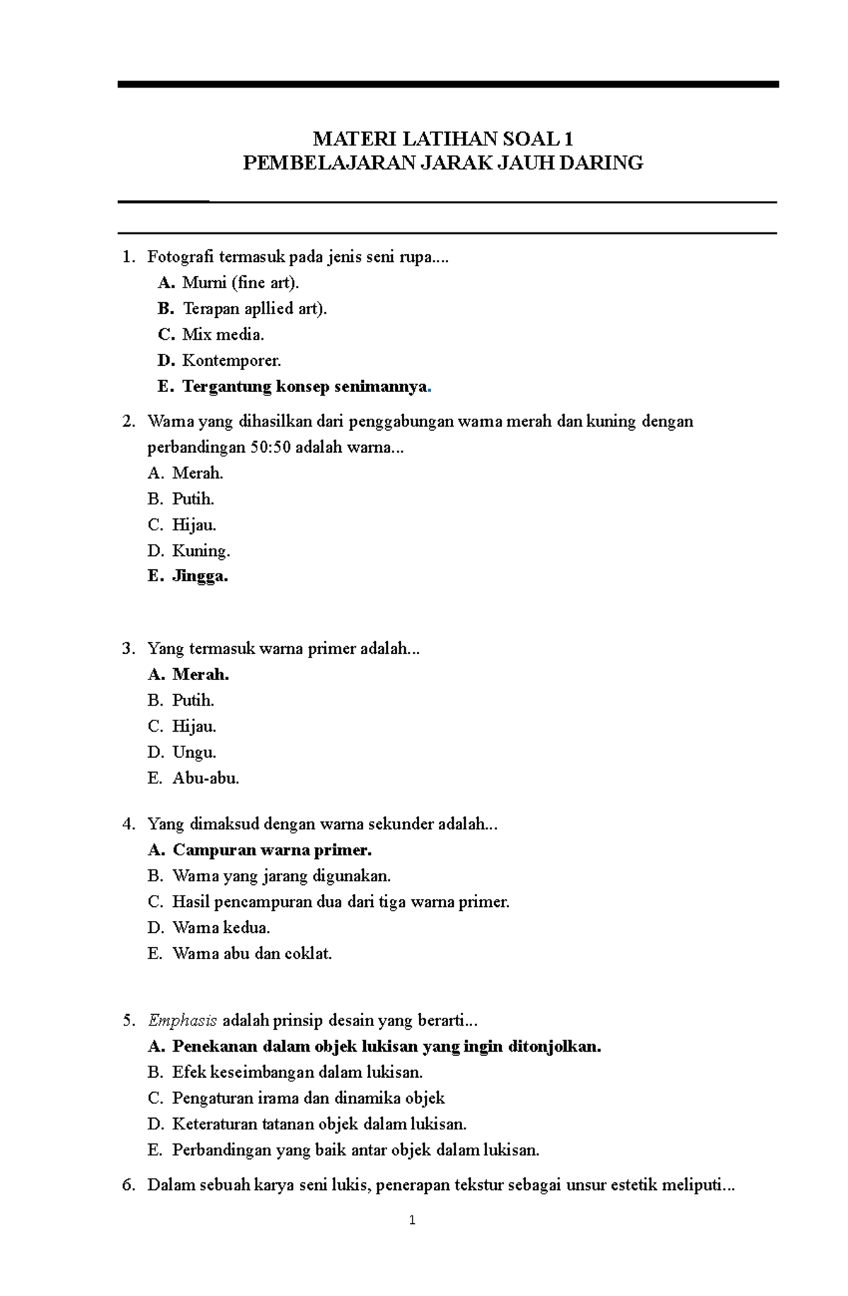 Latihan Soal Seni Budaya - MATERI LATIHAN SOAL 1 PEMBELAJARAN JARAK ...