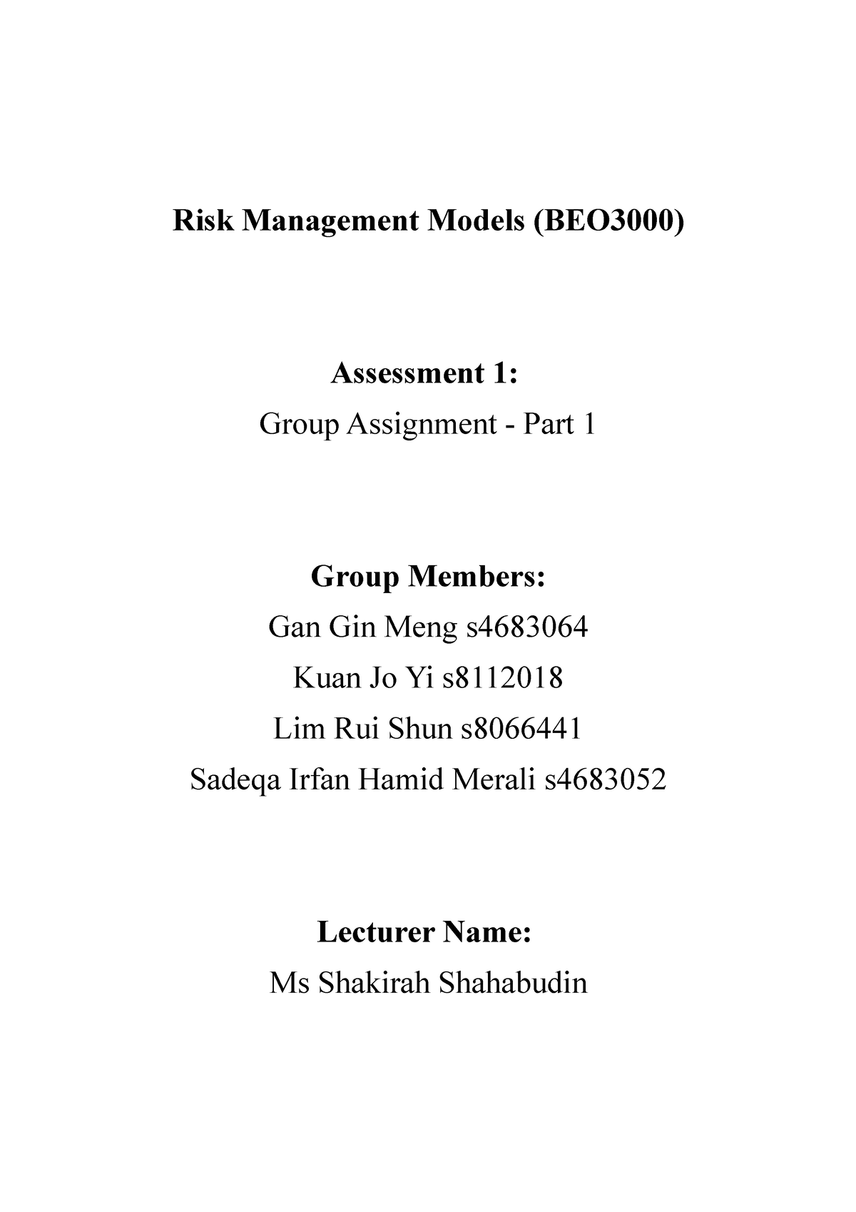 assignment 1 individual risk management report