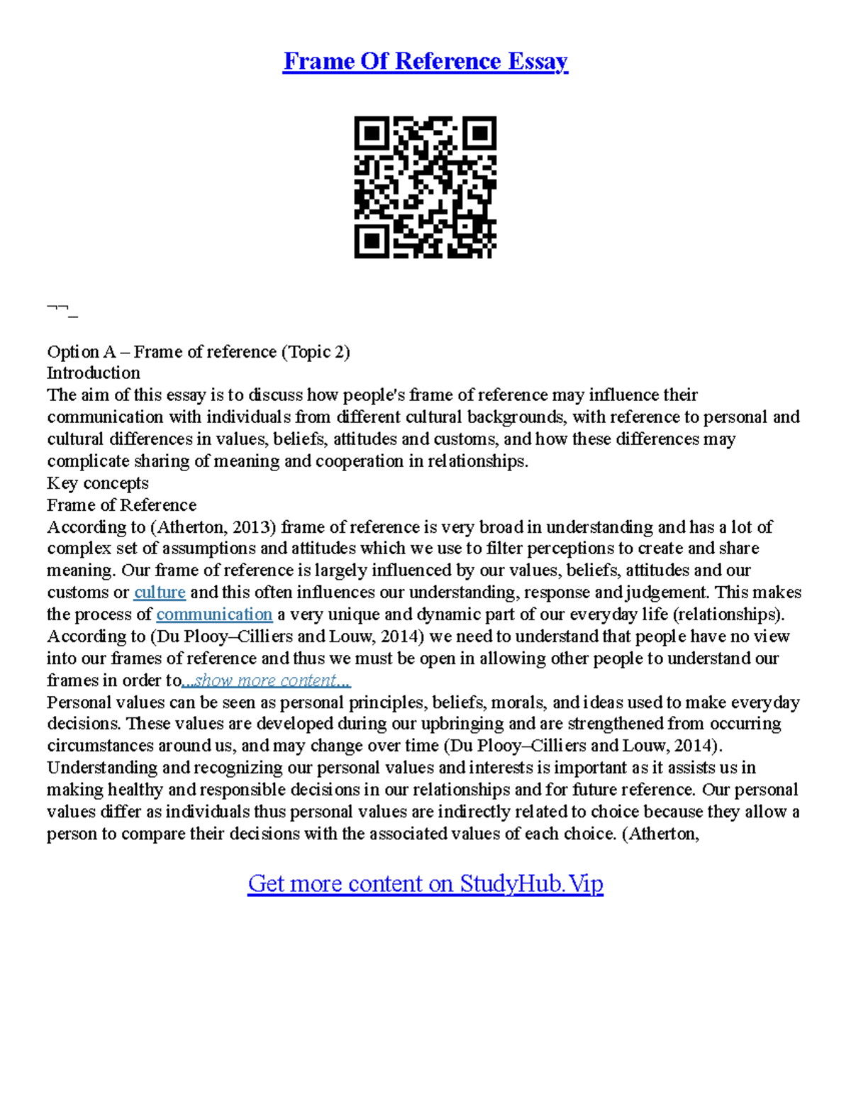 Reference Page For Essay - Frame Of Reference Essay ¬¬_ Option A ...
