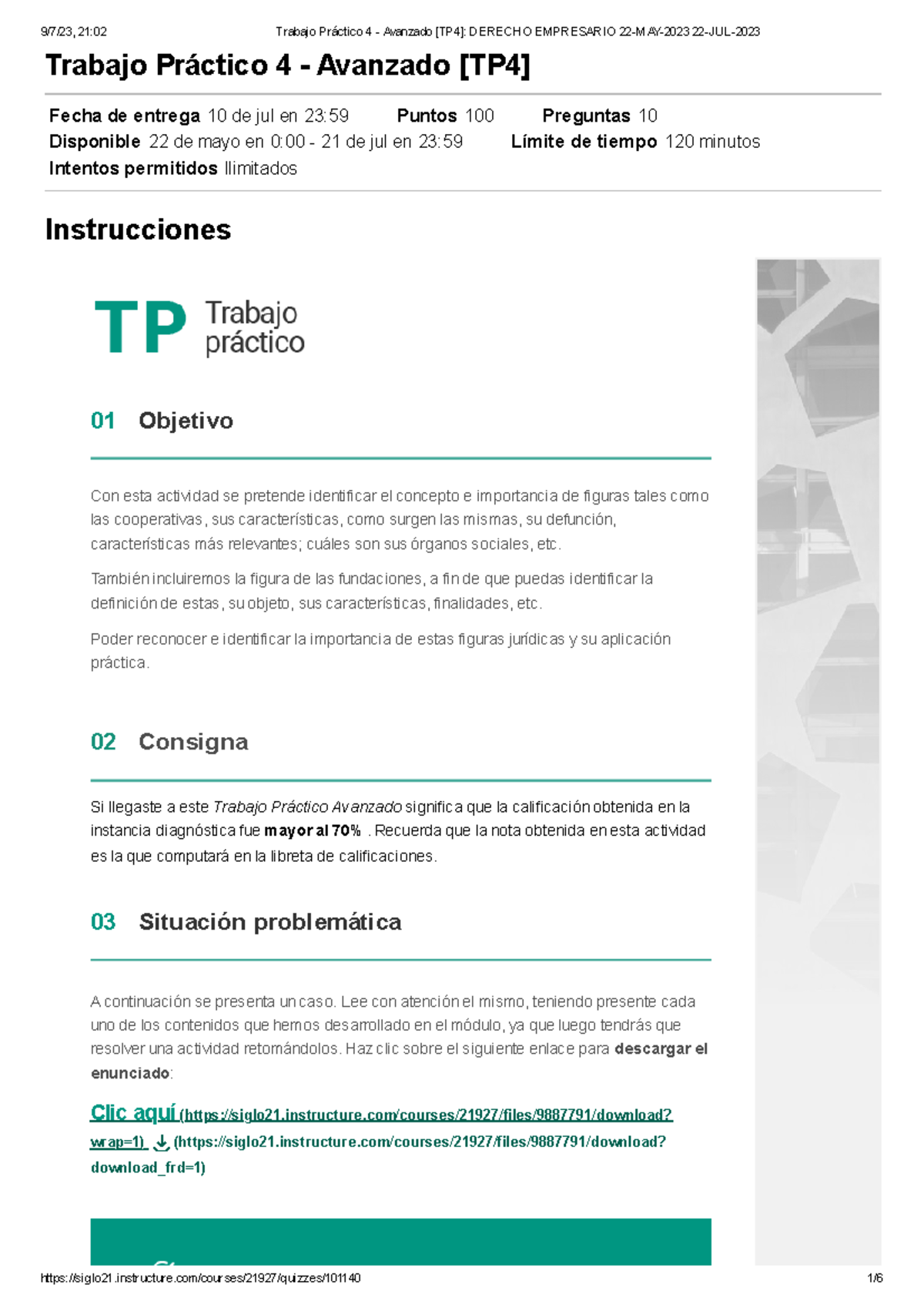 Trabajo Práctico 4 - Avanzado [TP4] Derecho Empresario 22-MAY-2023 22 ...