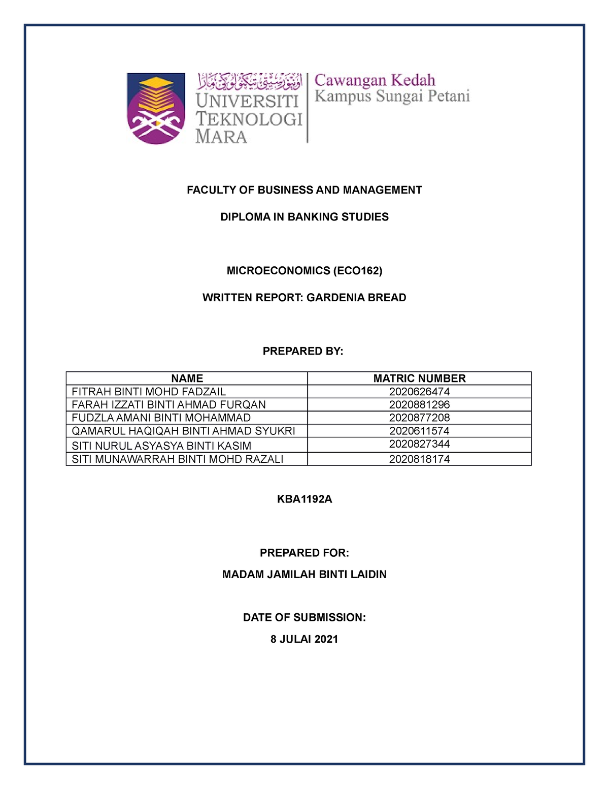 Group 5 KBA1192A ECO162 Written Report - FACULTY OF BUSINESS AND ...