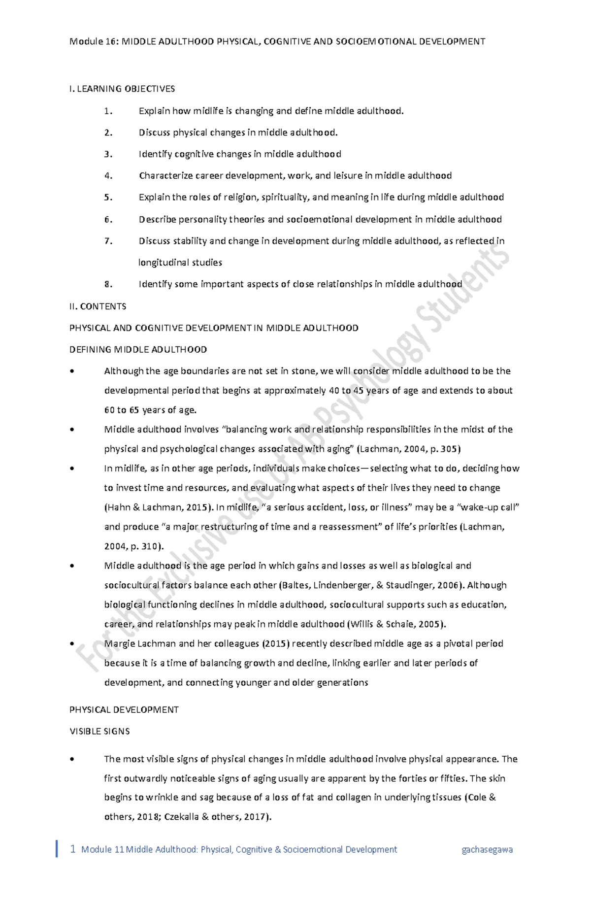 Module 11 Middle Adulthood Physical Cognitive And Socioemotional