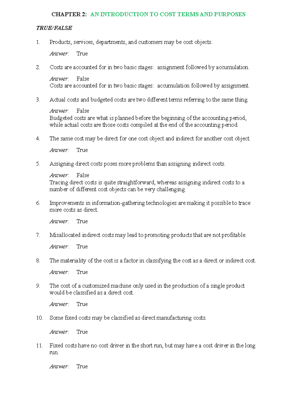 Ch02 Cost Terms and Purposes Test - CHAPTER 2: AN INTRODUCTION TO COST ...