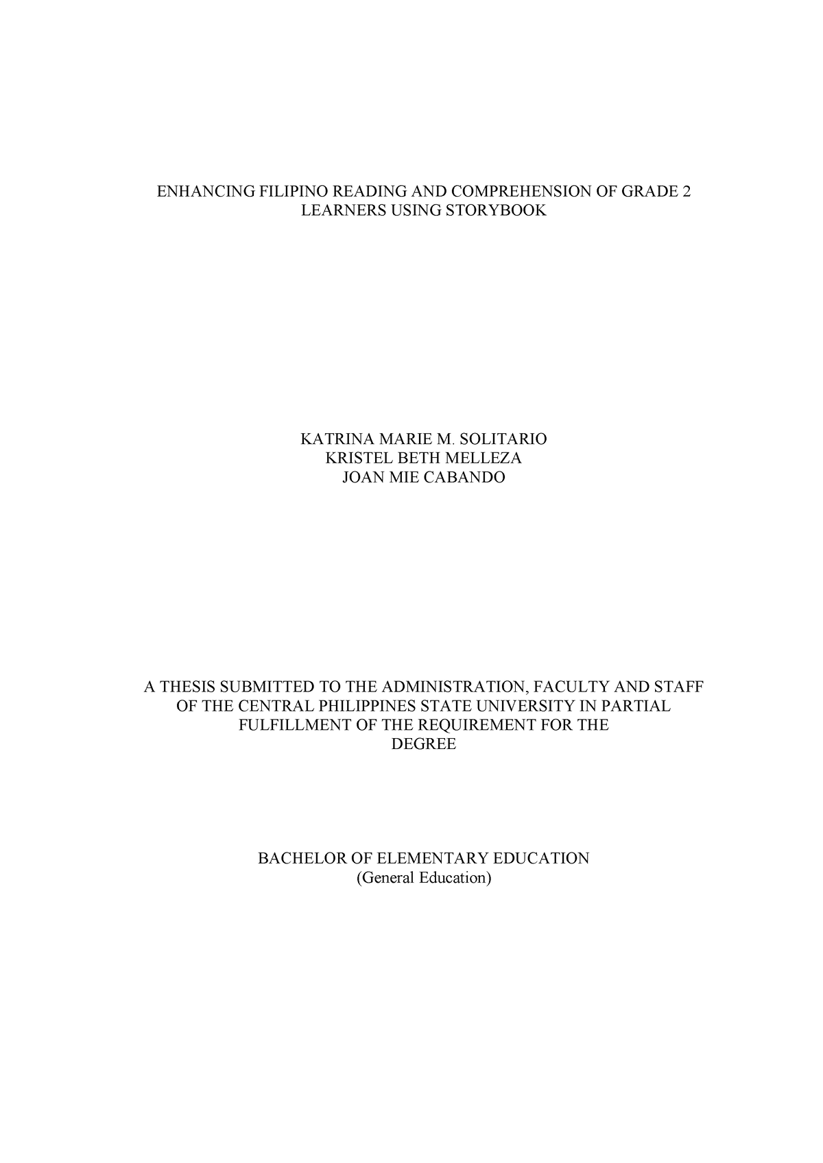 Chapter 123 solitario pre oral - ENHANCING FILIPINO READING AND ...