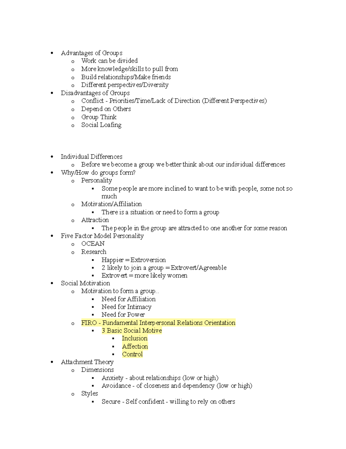 Psy 453 CH 4 - Professor Lewis - Advantages of Groups o Work can be ...