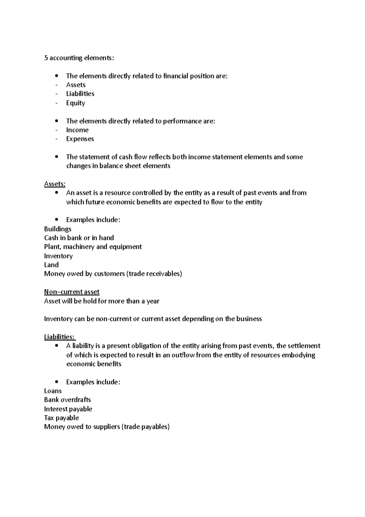 MANG1001 Accounting Elements 5 accounting elements The elements