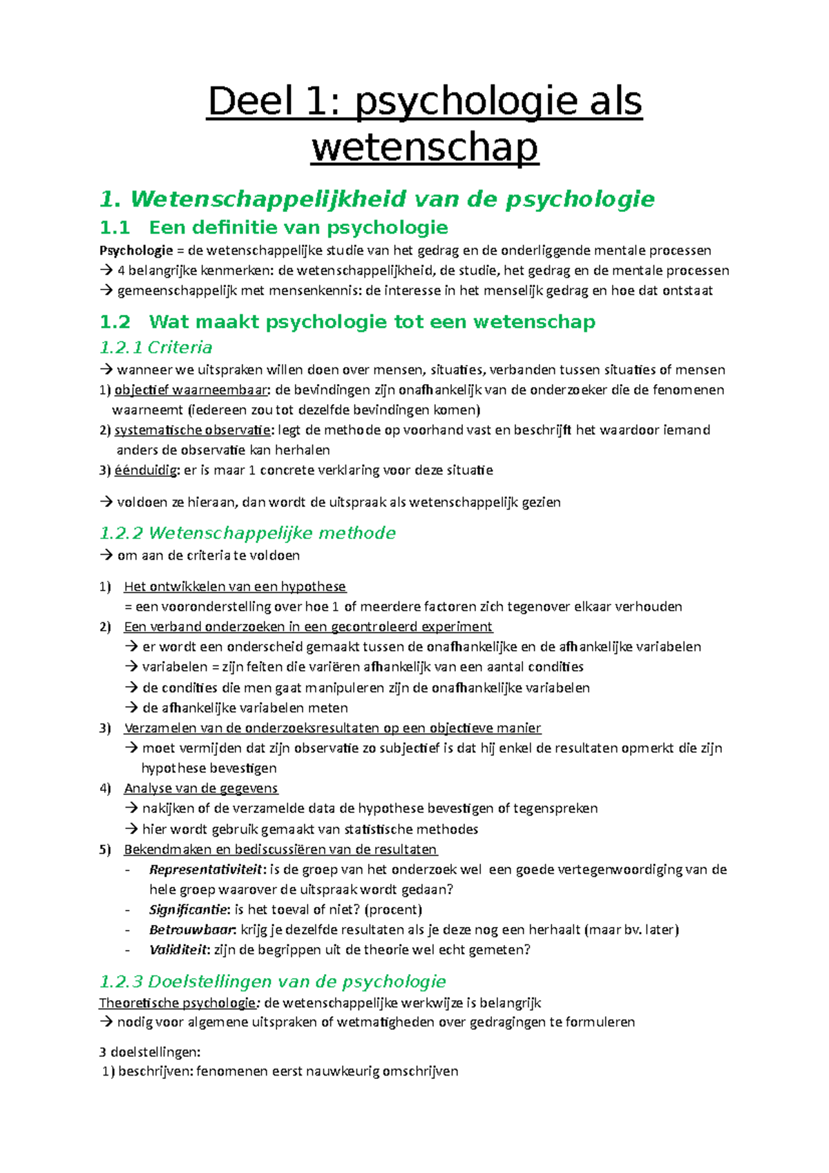 Samenvatting Psychologie - Deel 1: Psychologie Als Wetenschap 1 ...