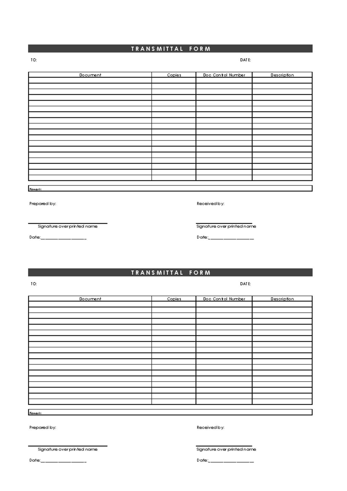 Transmittal Form - TO: DATE: Copies Doc Control Number Description ...