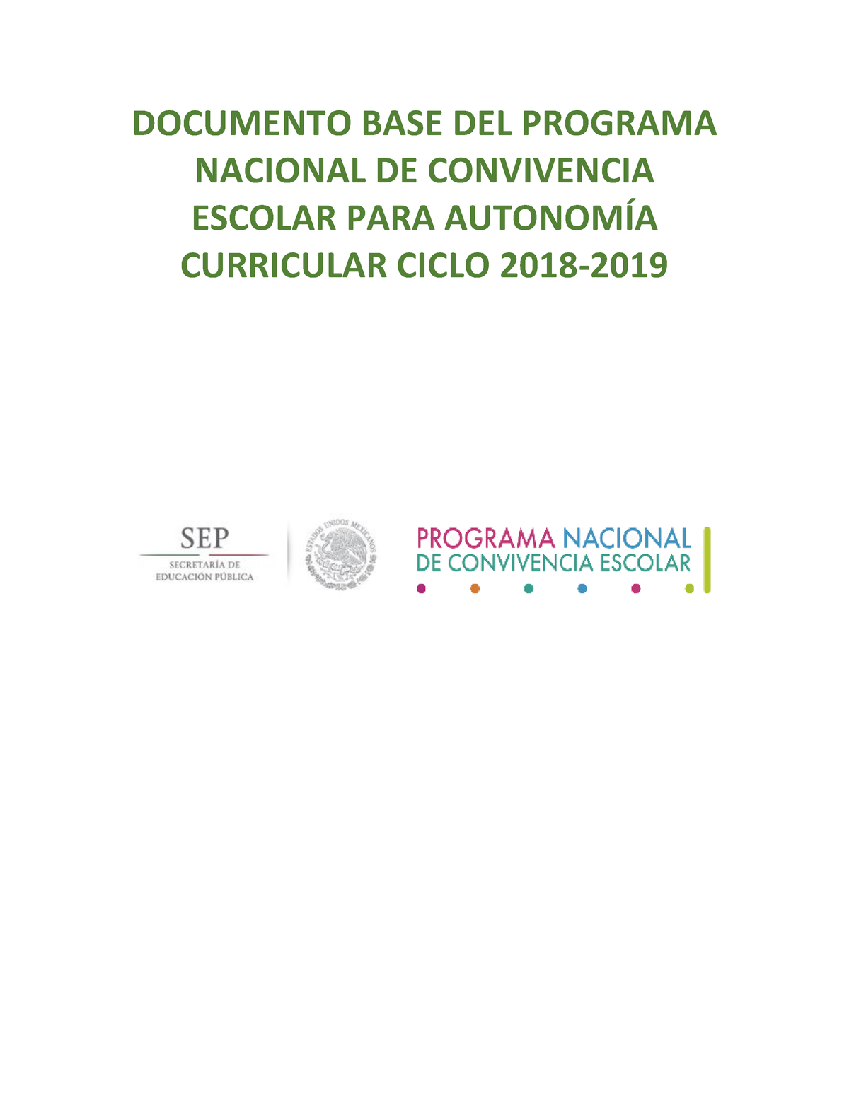 Documento Base Del Programa Nacional De Convivencia Escolar Para ...