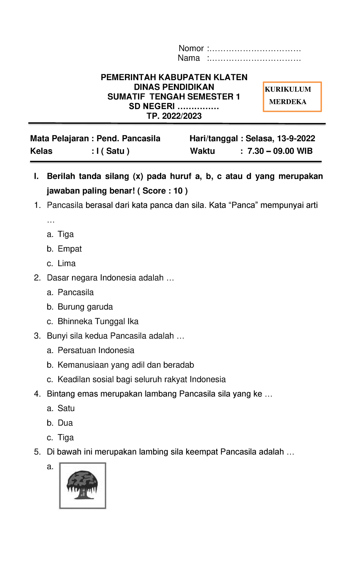 STS PPKn Kelas 1 - SOAL ESSAYS - Nomor ...