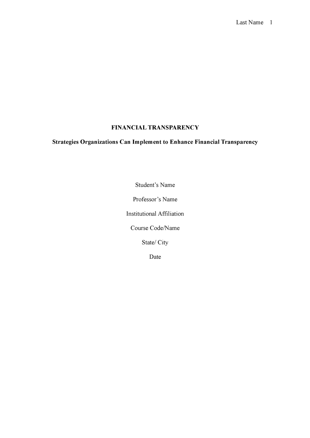 Financial Transparency - FINANCIAL TRANSPARENCY Strategies ...