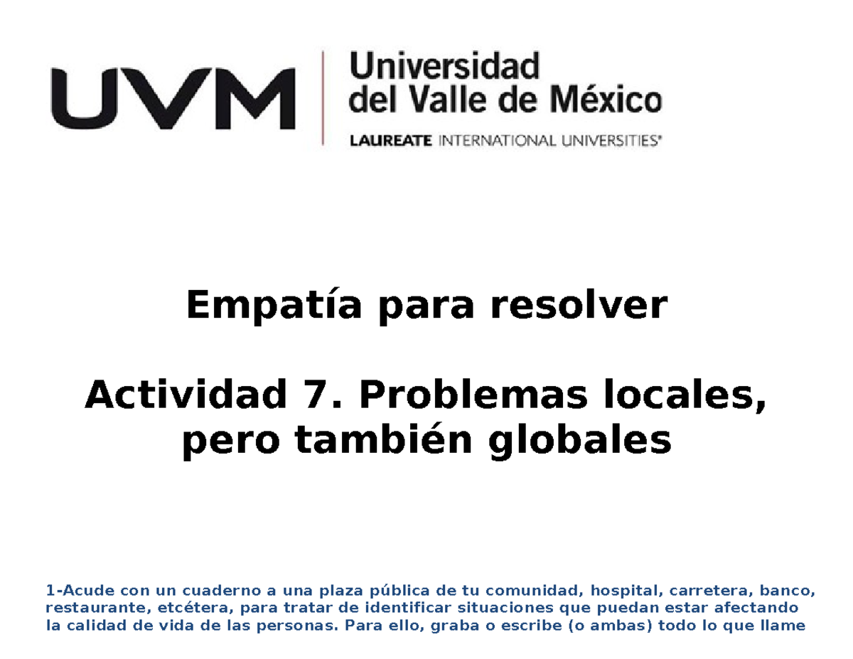 Actividad 7. Problemas locales pero también globales - Empatía para ...