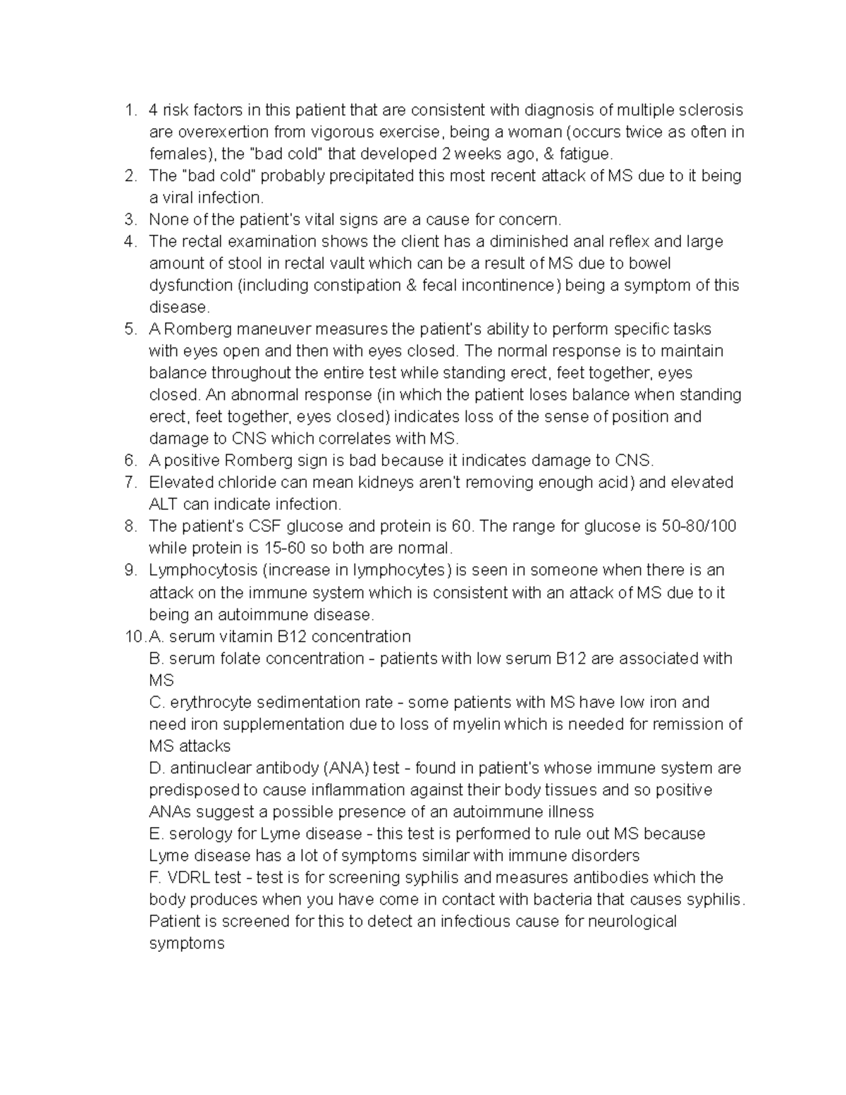 Case study multiple sclerosis 4 risk factors in this patient that are