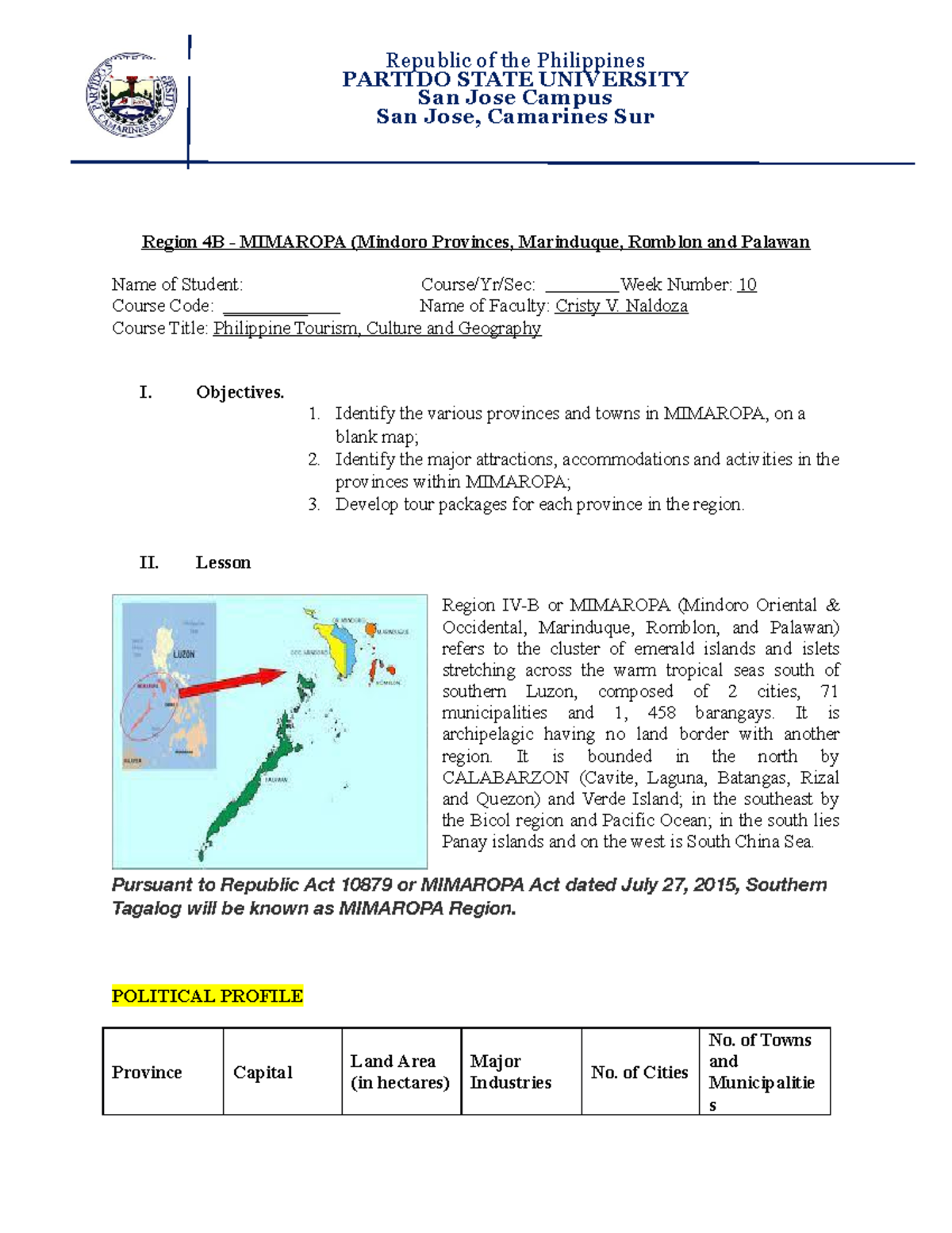 Module For Mimaropa THC 7 - Philippine Tourism, Culture And Geography ...