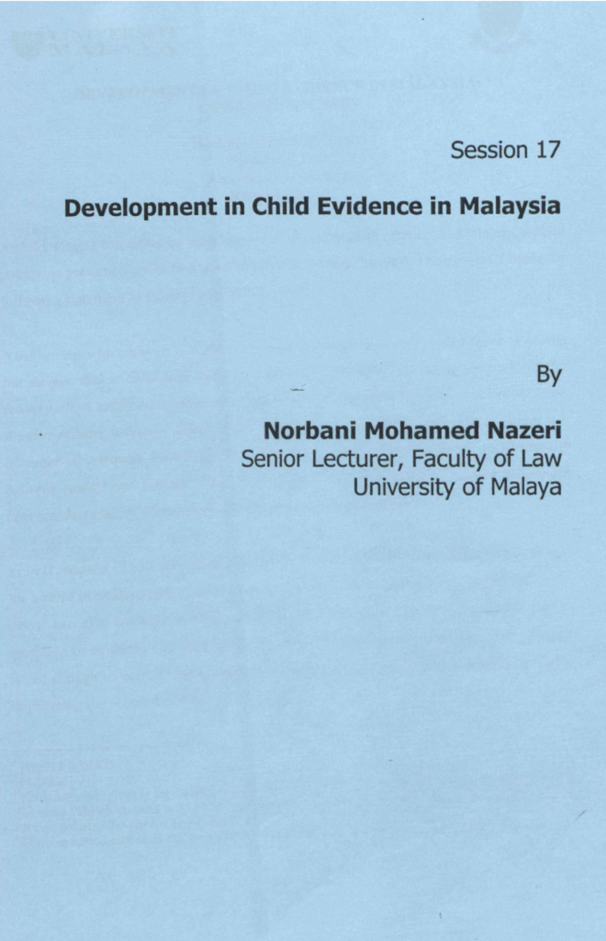 Development of child evidence - Session 17 Development in Child ...