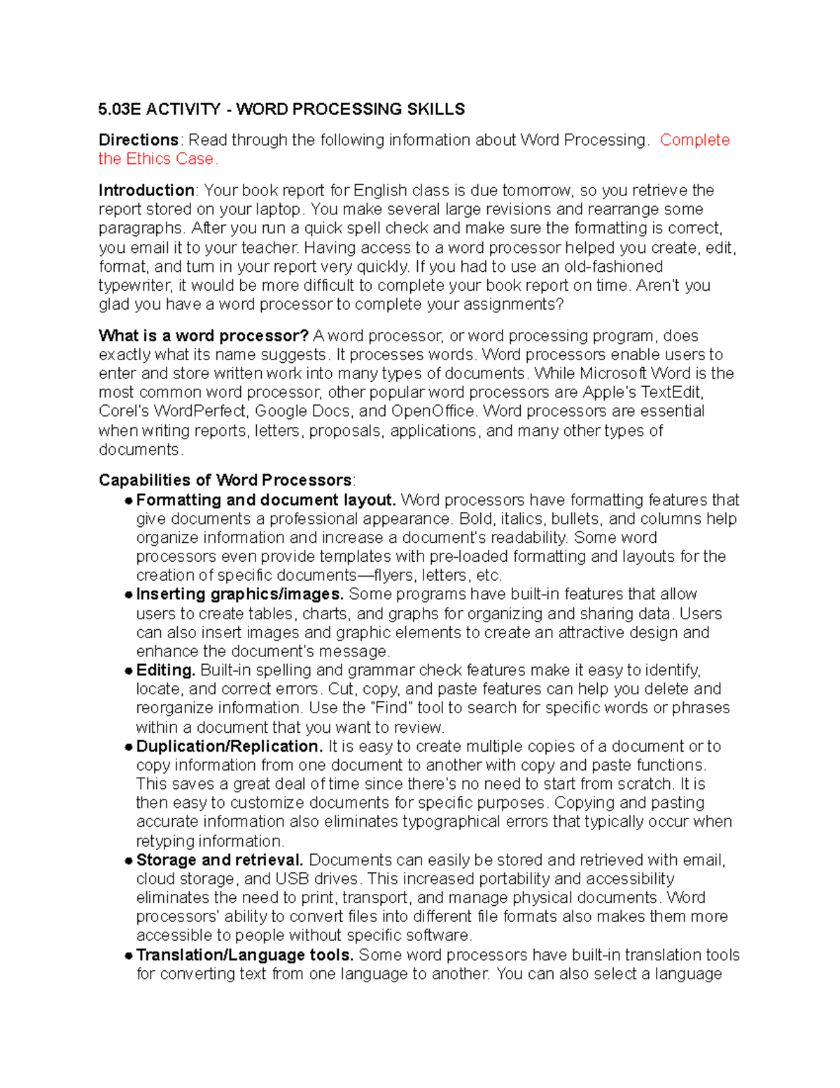Copy of 5.03 Word Processing Skills - 5 ACTIVITY - WORD PROCESSING ...