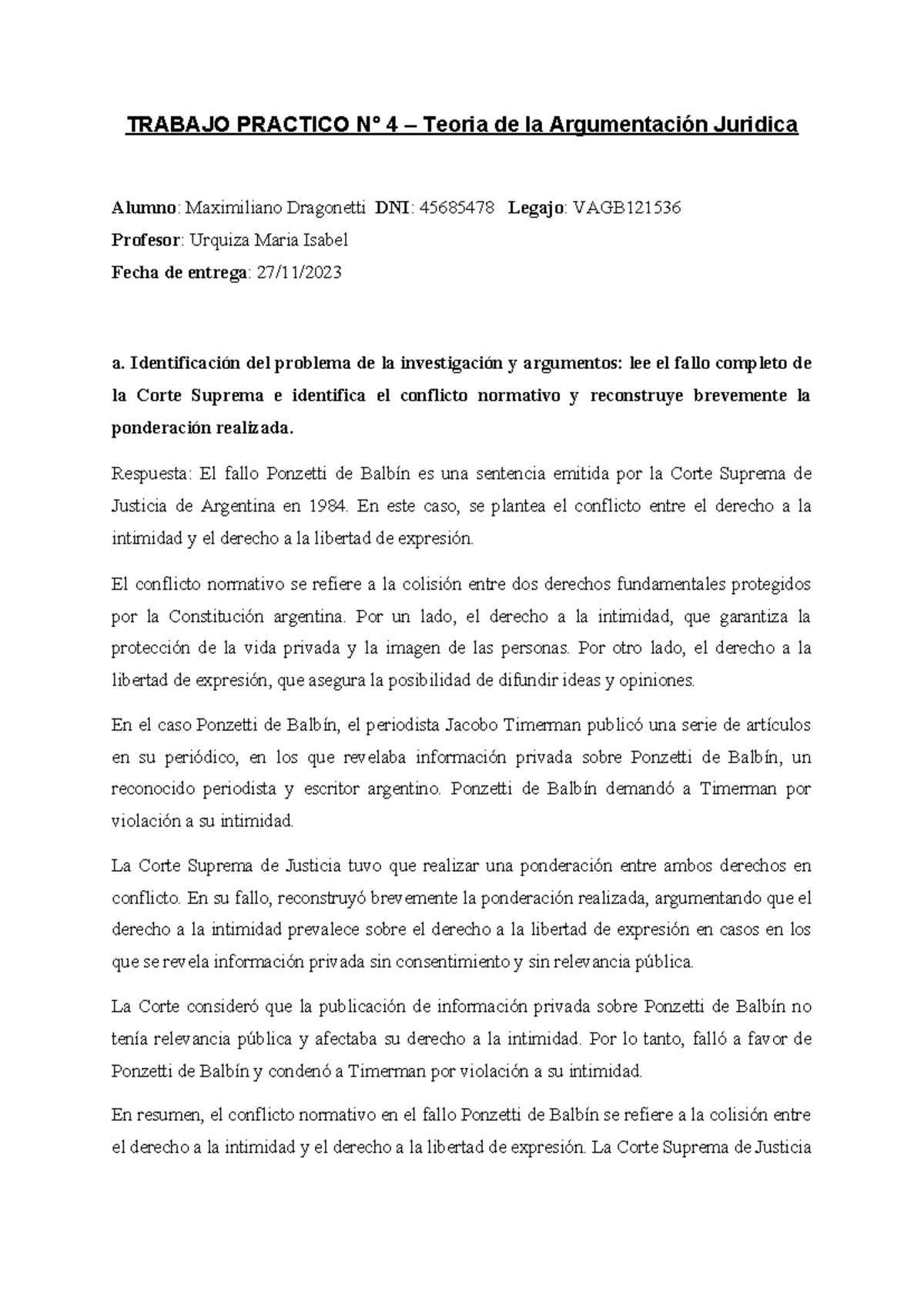 Trabajo Practico N° 4 Teoria De La Argumentación Juridica Trabajo Practico N° 4 Teoria De 2670