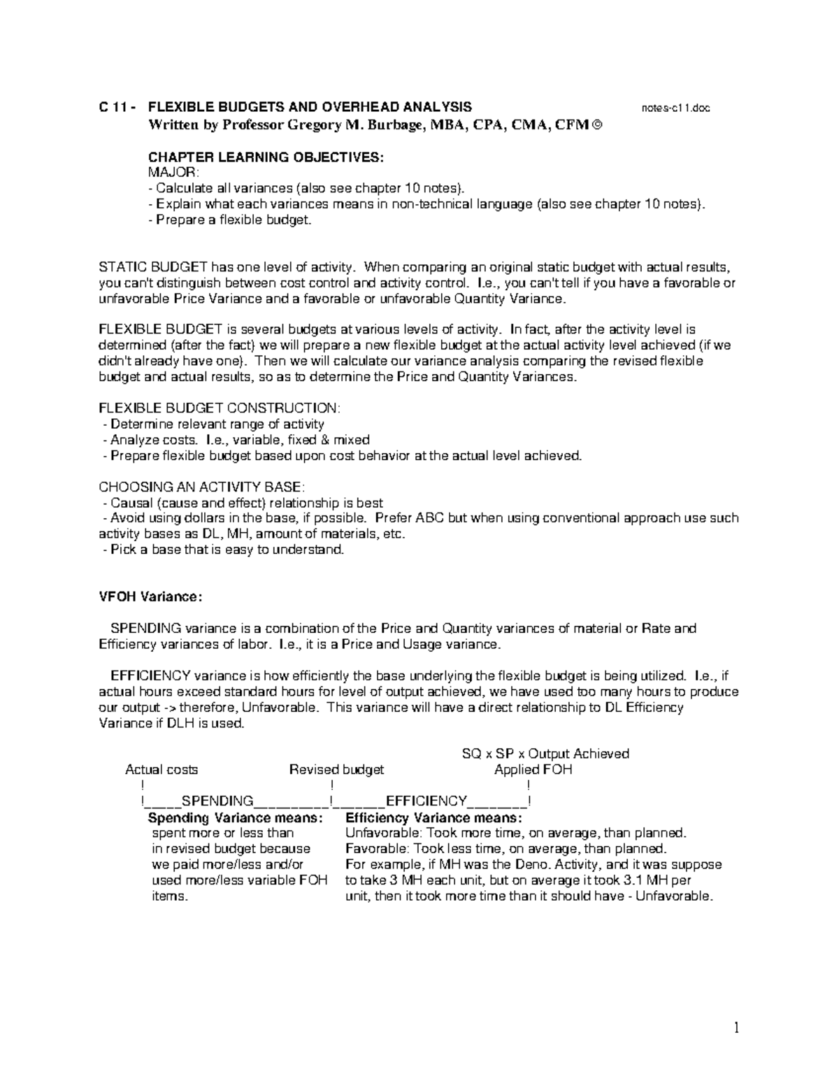 Notes-c11 - Class note of Accounting - 1 C 11 - FLEXIBLE BUDGETS AND ...