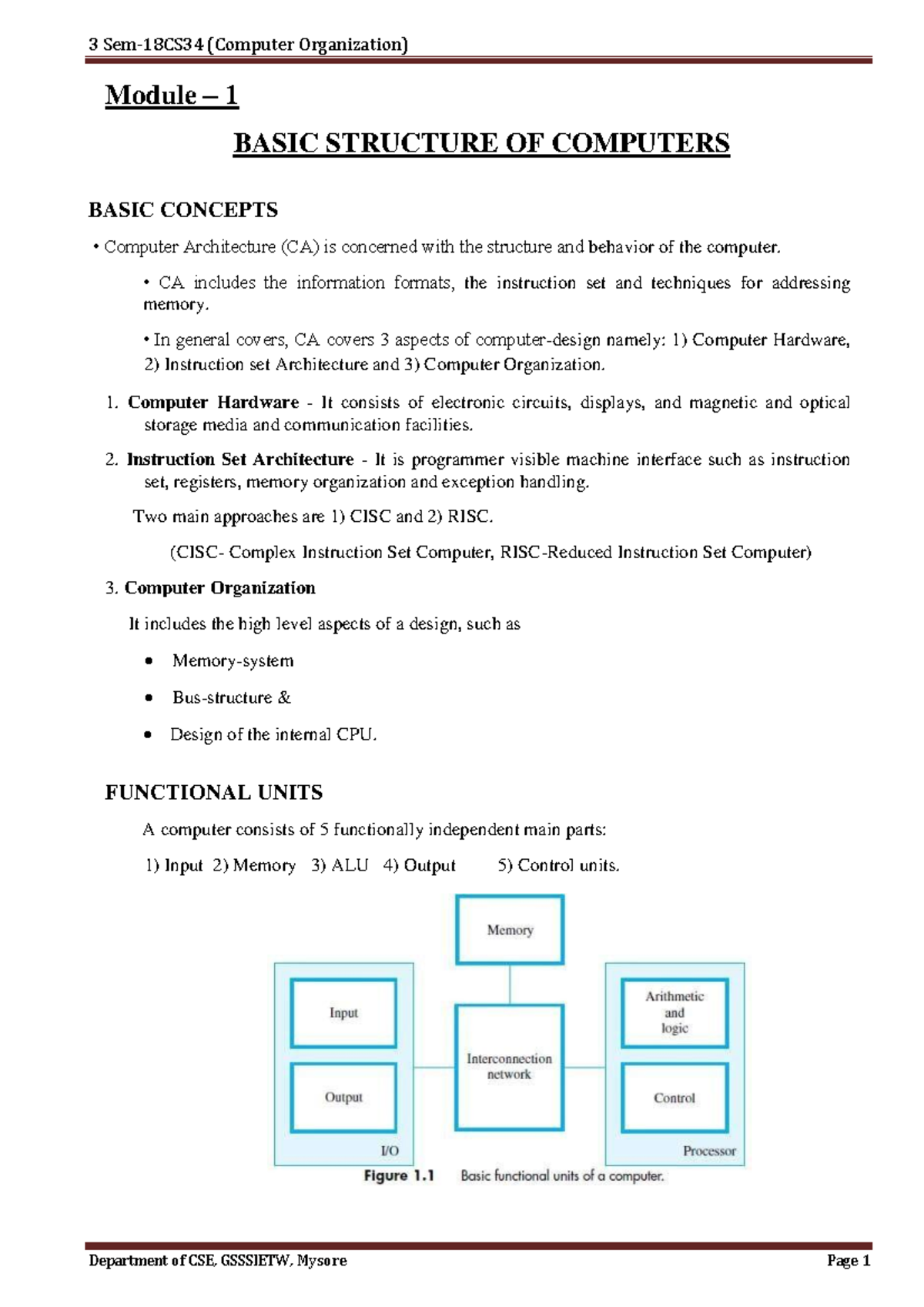 4.Co notes 1-4 (1)-1 - None - Module – 1 BASIC STRUCTURE OF COMPUTERS ...