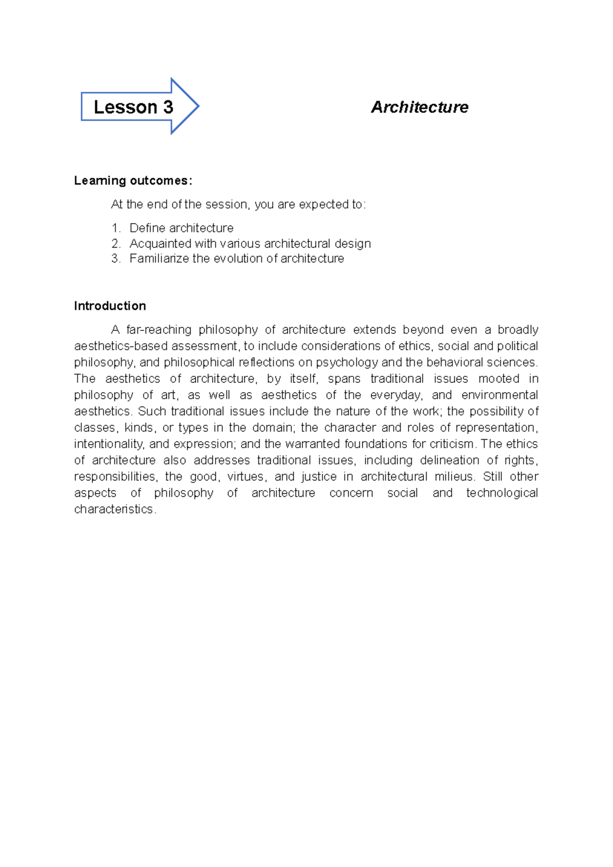 Lesson-3A Rtappre - Architecture Learning outcomes: At the end of the ...