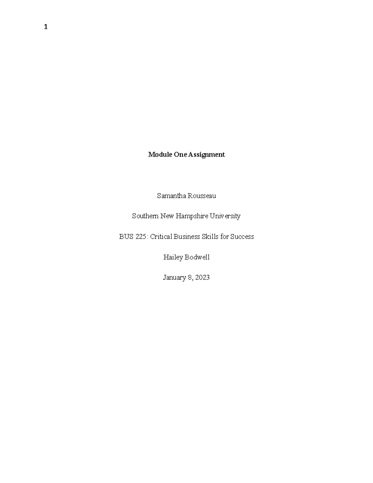 Bus225 Module One Assignment Module One Assignment Samantha Rousseau