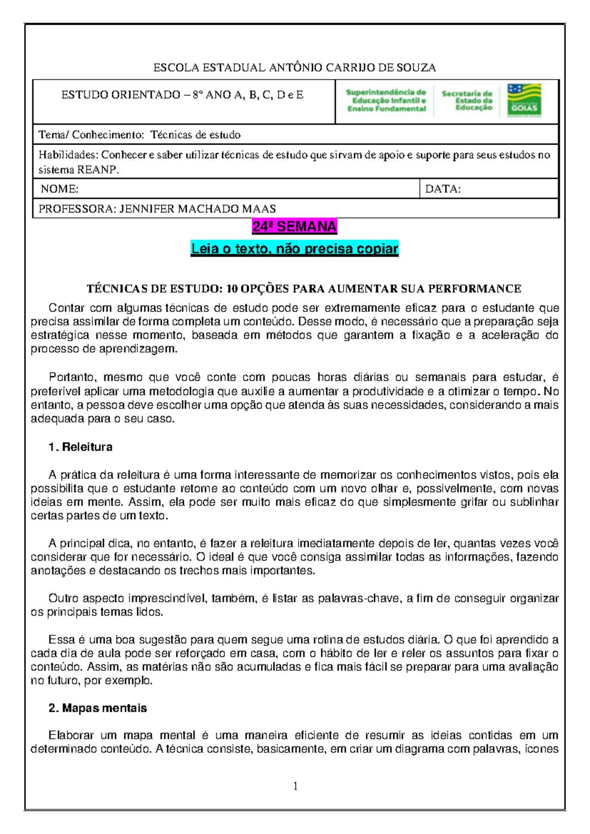24Âª Semana Estudo Orientado 8 ano - ESCOLA ESTADUAL ANTÔNIO CARRIJO DE ...