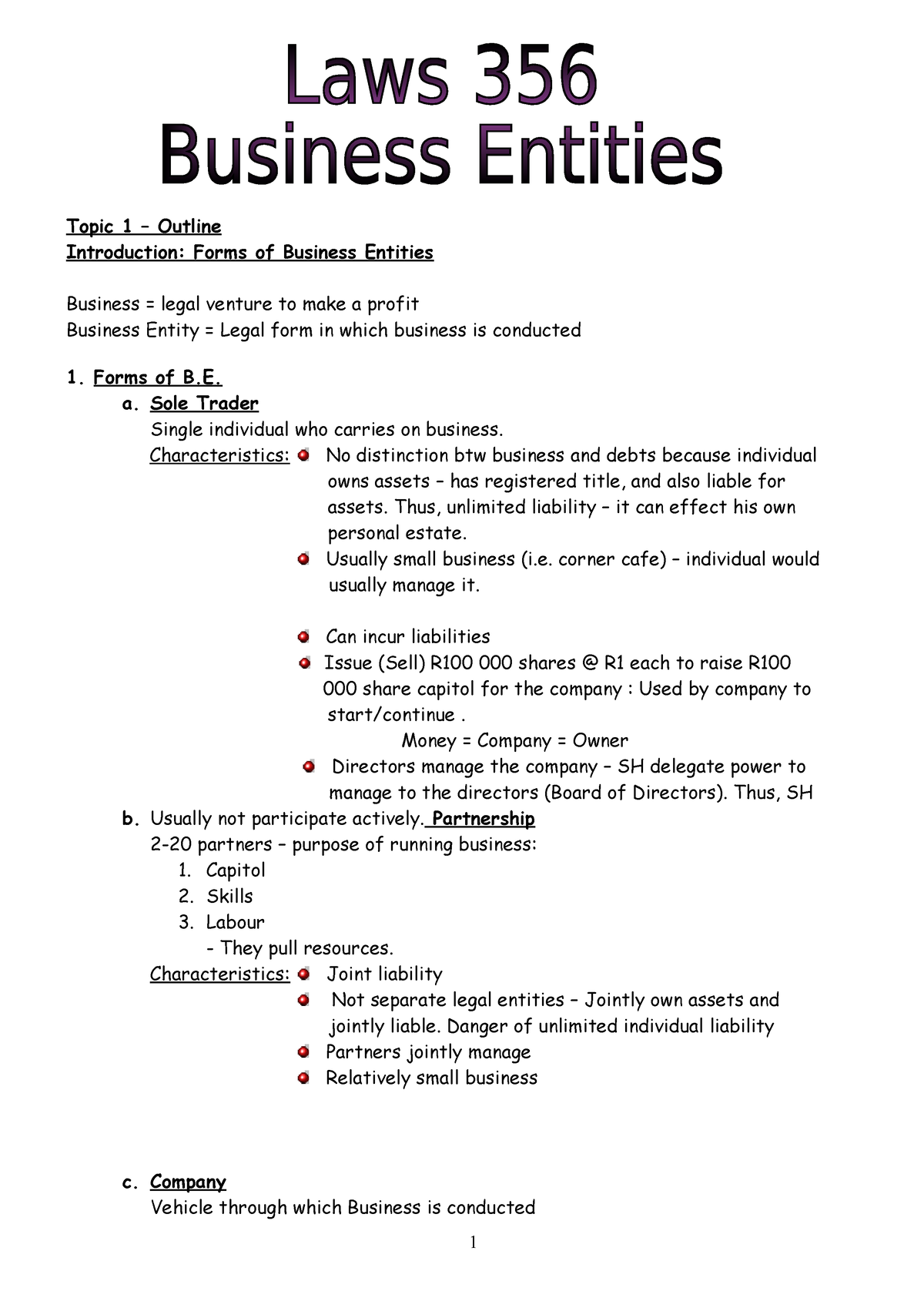 b-e-laws-356-total-summary-topic-1-outline-introduction-forms-of