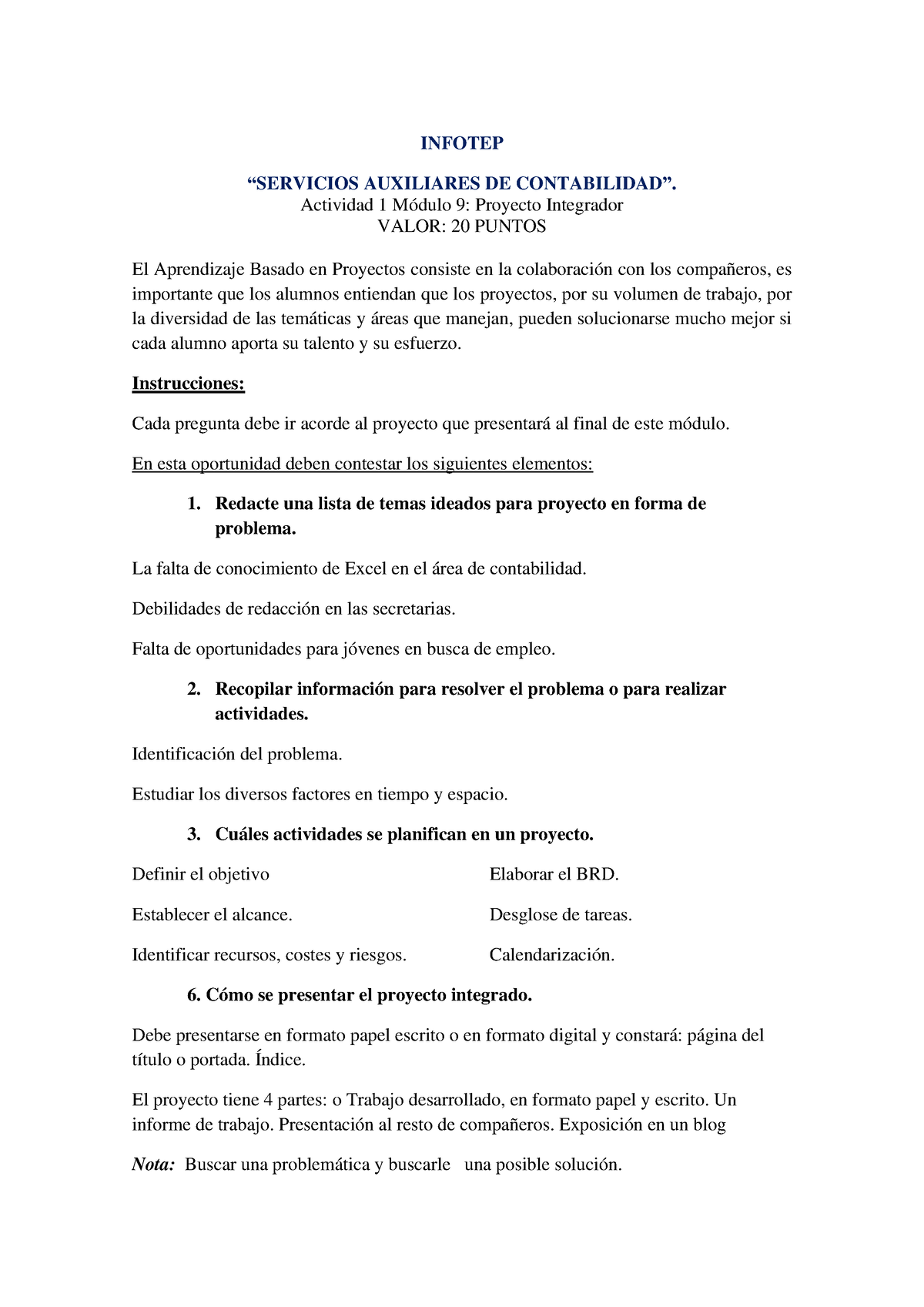 Actividad 1 Modulo 9 - INFOTEP - INFOTEP “SERVICIOS AUXILIARES DE ...